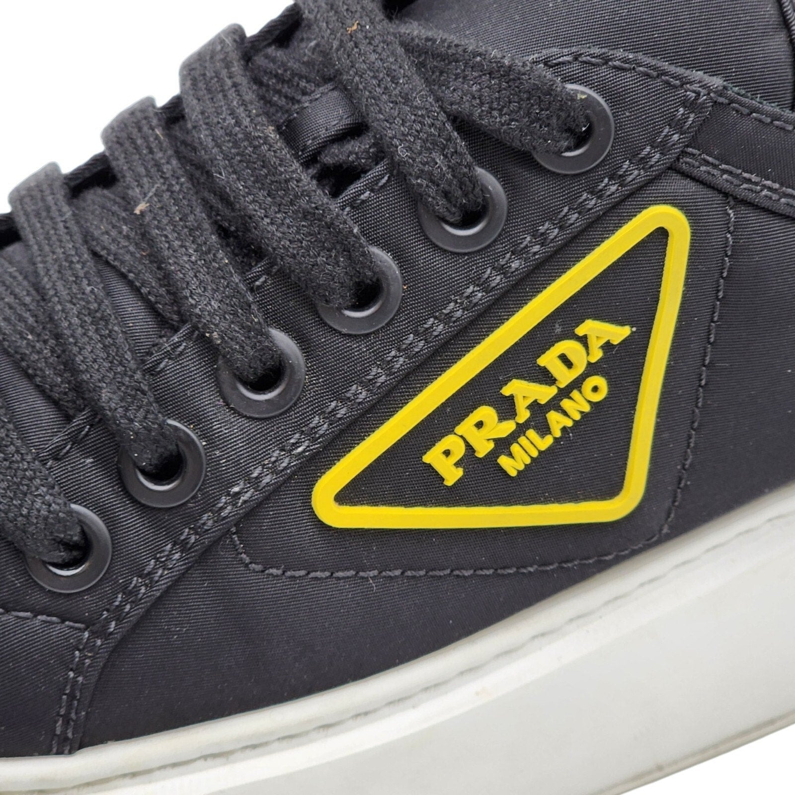 Prada Nylon Gabardine Wheel Low Women's Sneakers Black Yellow - EU 38.5 US 8 - 7