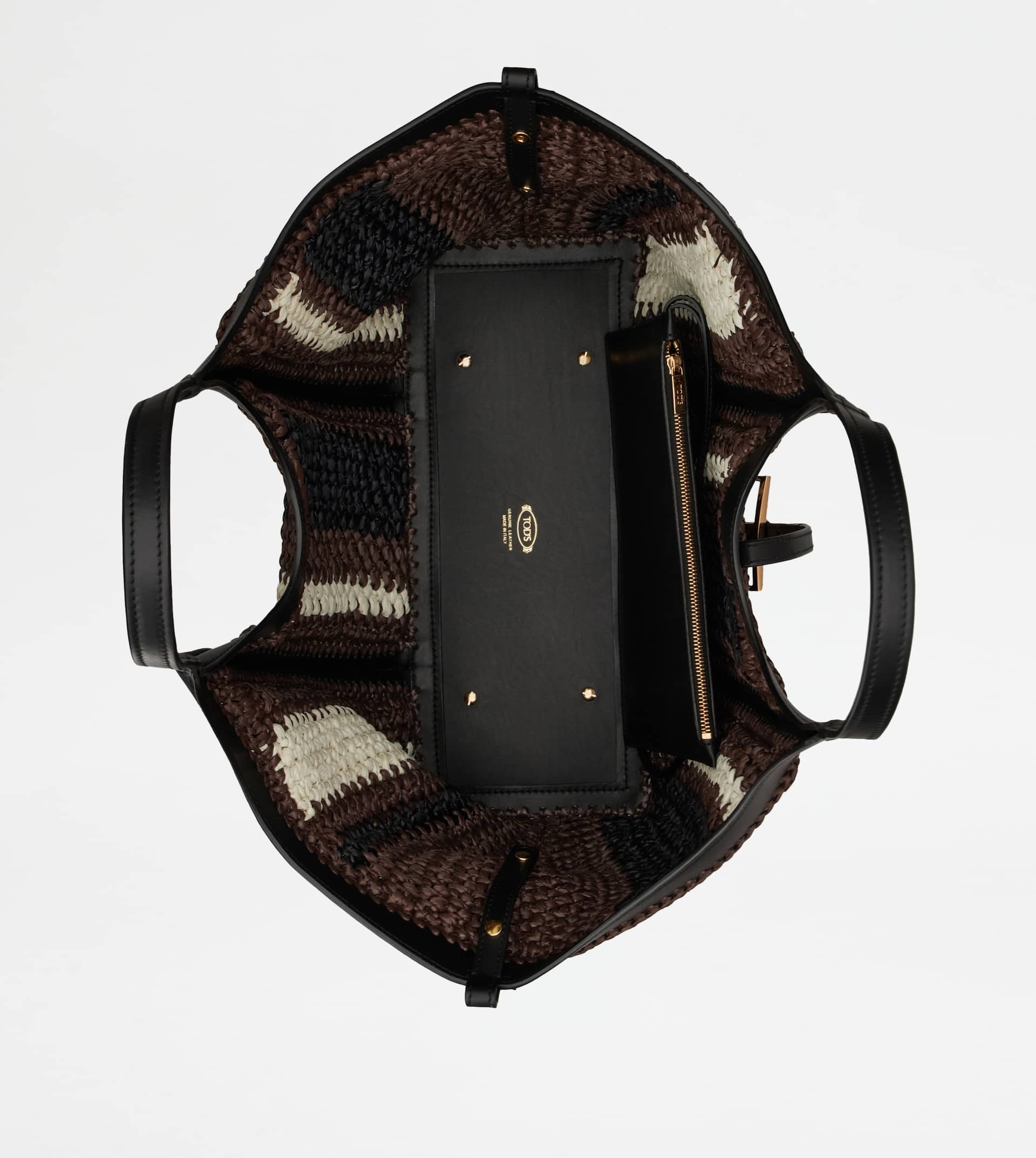 T TIMELESS SHOPPING BAG IN RAFFIA AND LEATHER MEDIUM - BLACK, BROWN, WHITE - 4