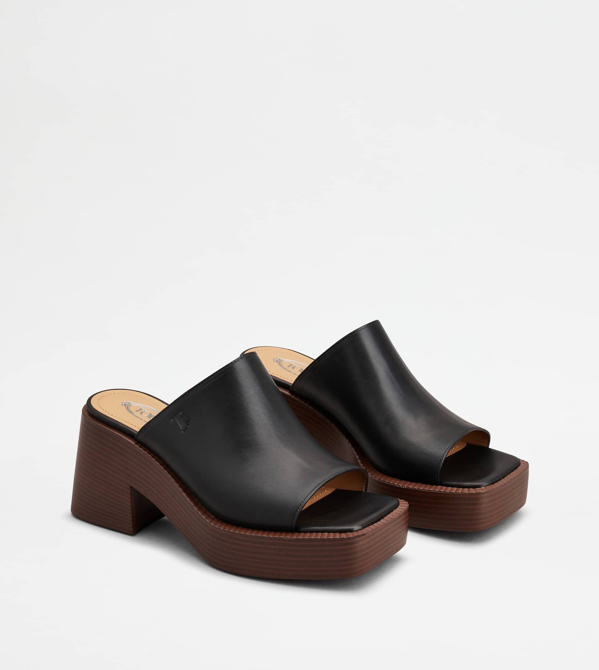 PLATFORM MULES IN LEATHER WITH HEEL - BLACK - 3