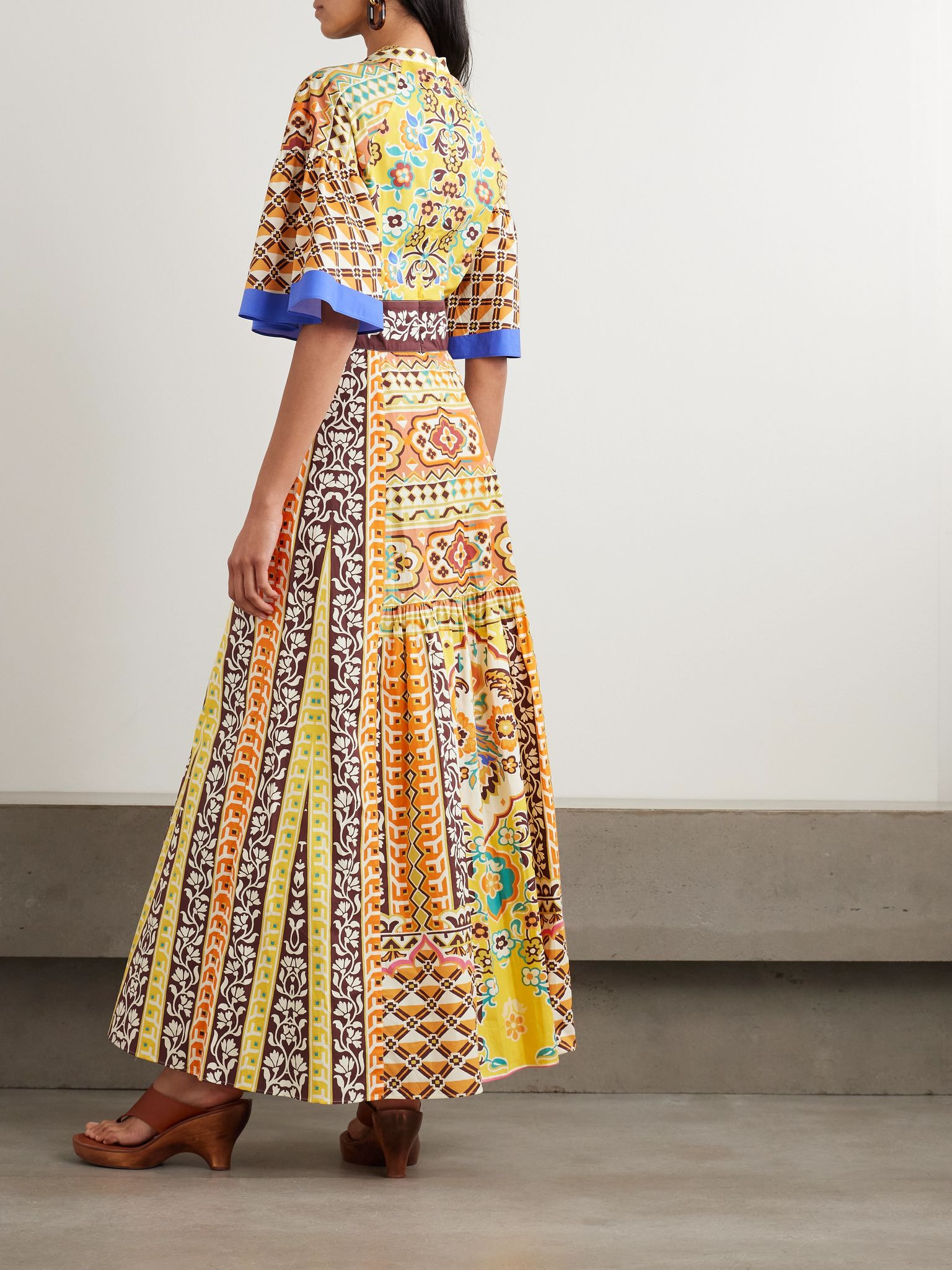 Printed cotton-blend maxi dress Yellow - 3