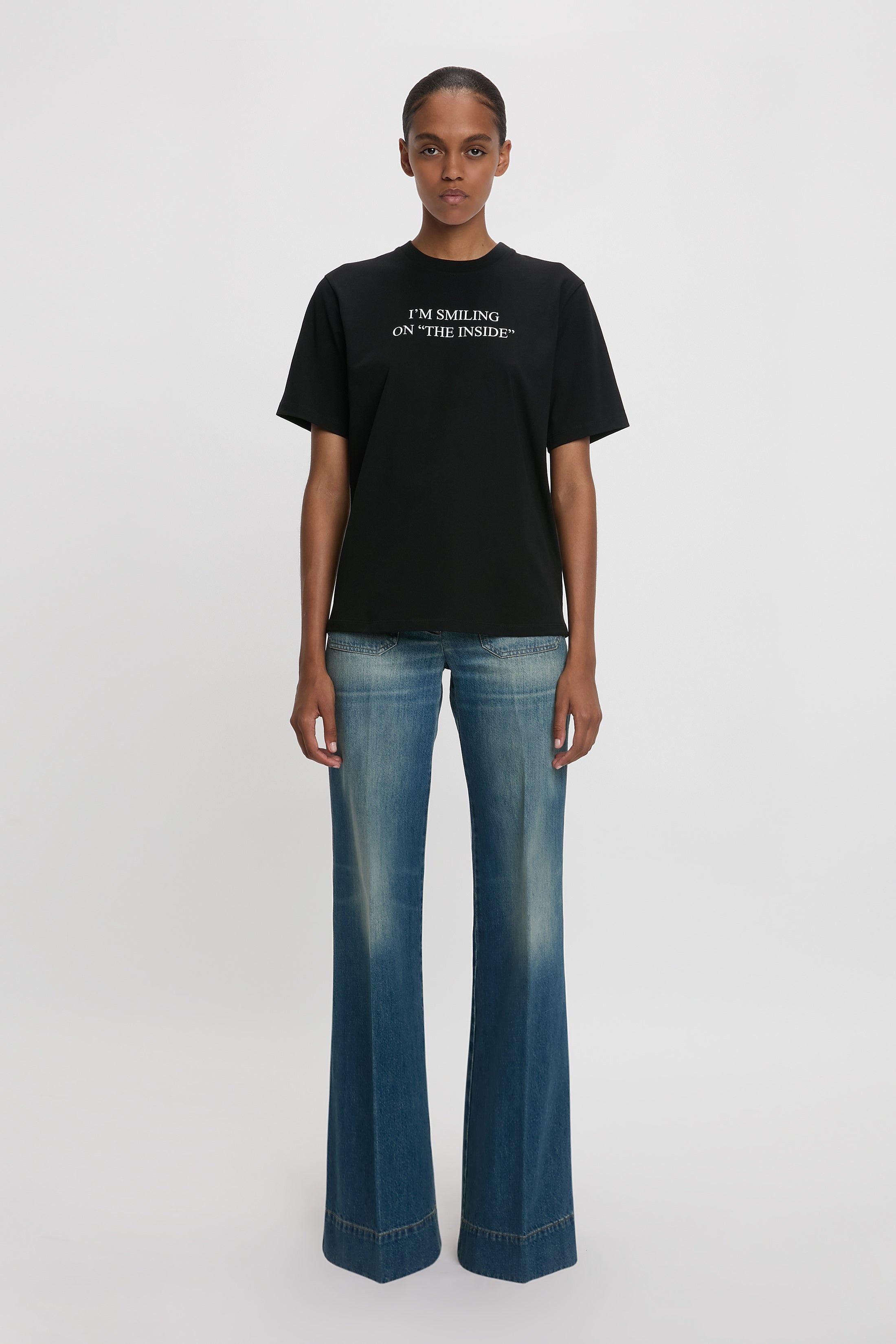 I'm Smiling On The Inside Slogan T-Shirt in Black - 3