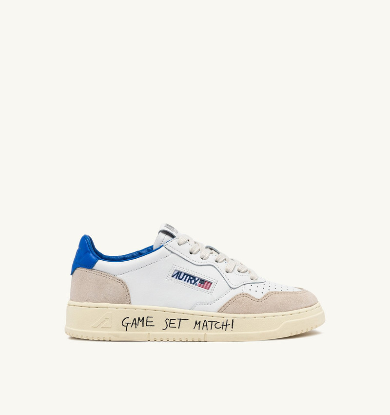 MEDALIST LOW SNEAKERS IN WHITE AND PALACE BLUE LEATHER AND SUEDE WITH LETTERING 1