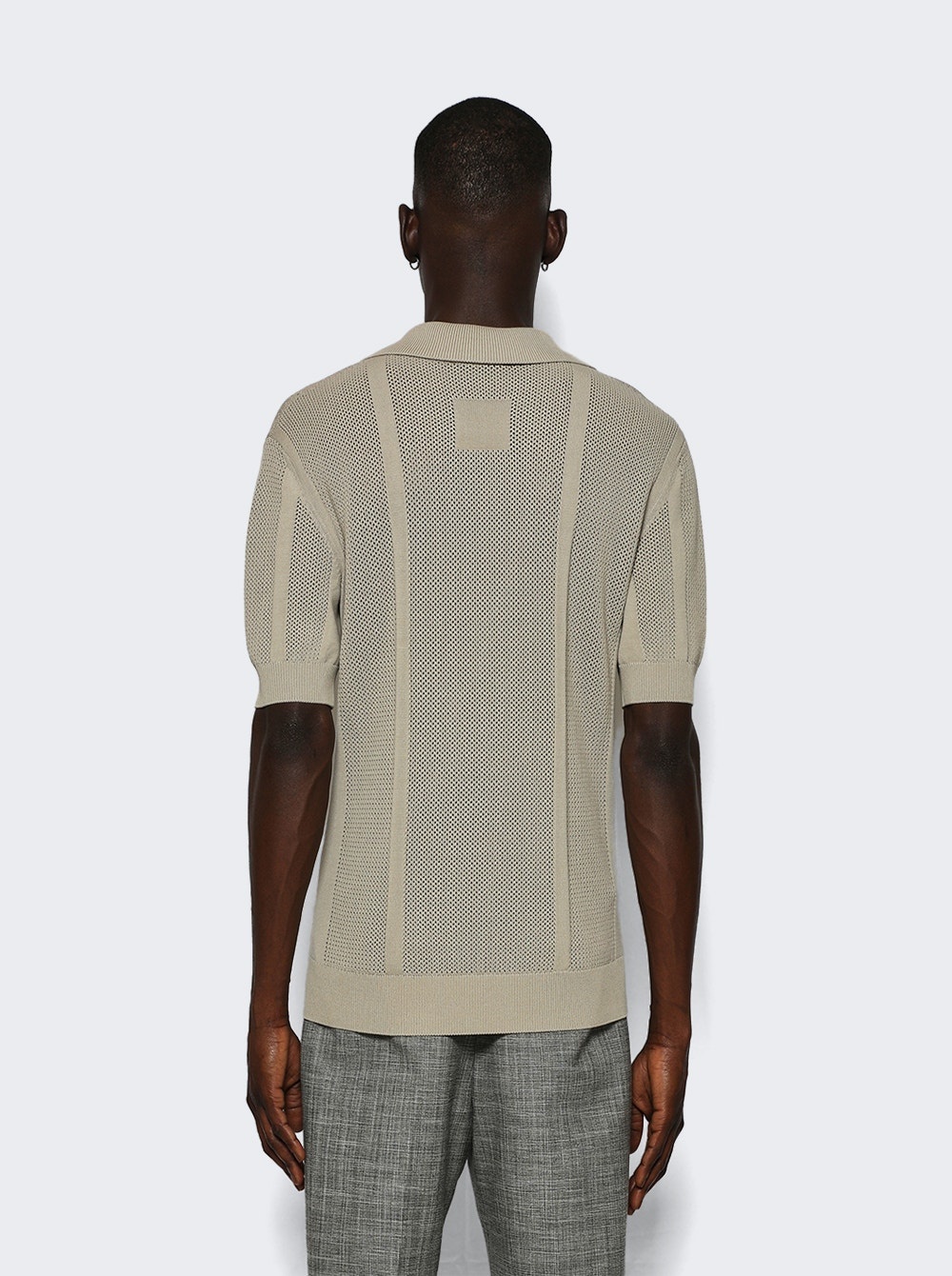 Openwork Knit Polo Shirt Lin Beige - 4
