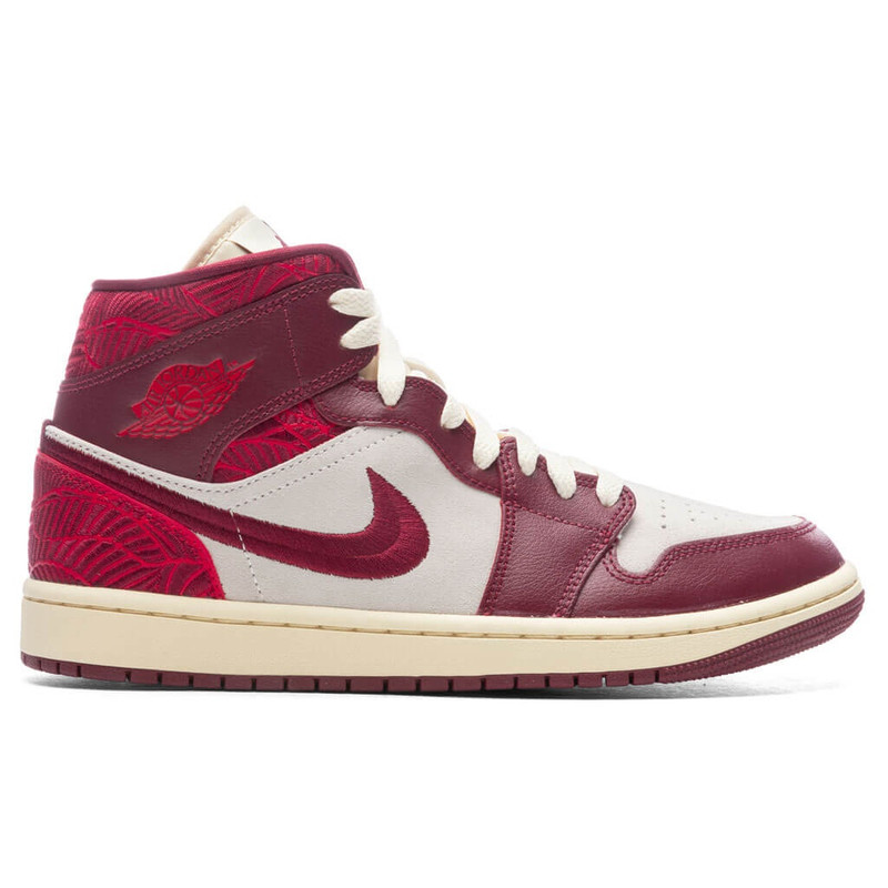AIR JORDAN 1 MID SE WOMEN'S TIKI LEAF - TEAM RED/UNIVERSITY RED/MUSLIN - 1