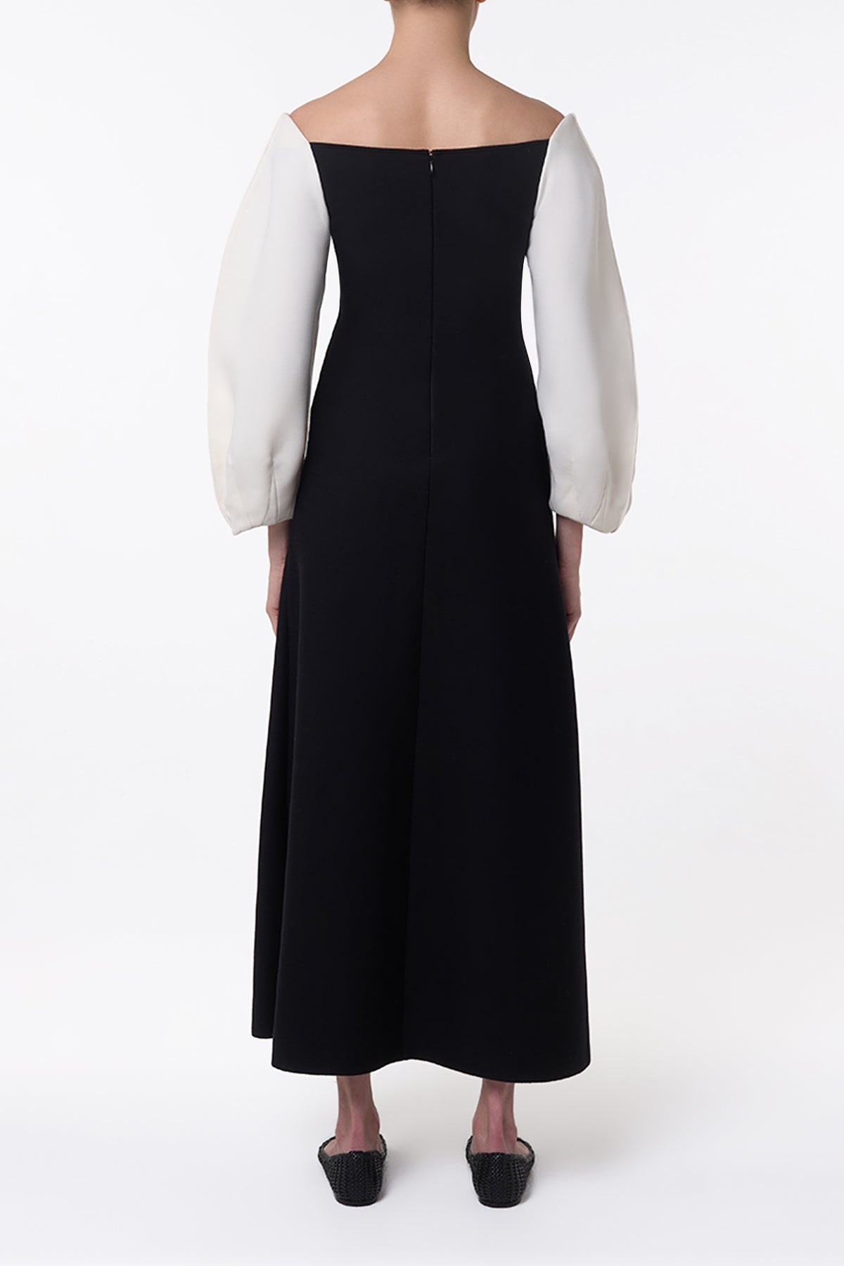 Dee Maxi Dress in Ivory & Black Wool Crepe - 4
