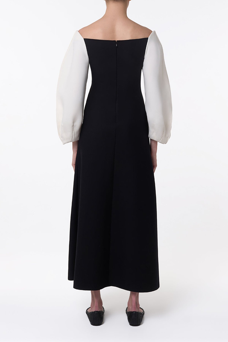 Dee Maxi Dress in Ivory & Black Wool Crepe 4