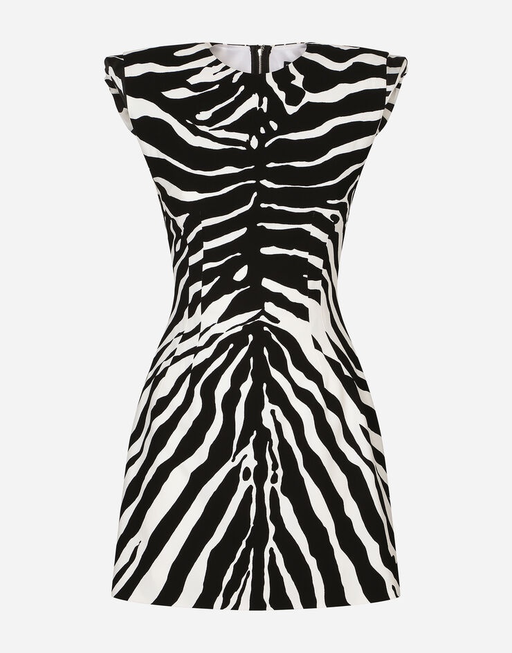 Short fit-and-flare cady dress with zebra print - 3