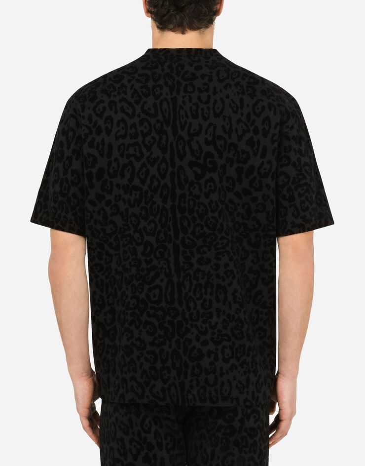 Cotton T-shirt with flocked leopard print - 3