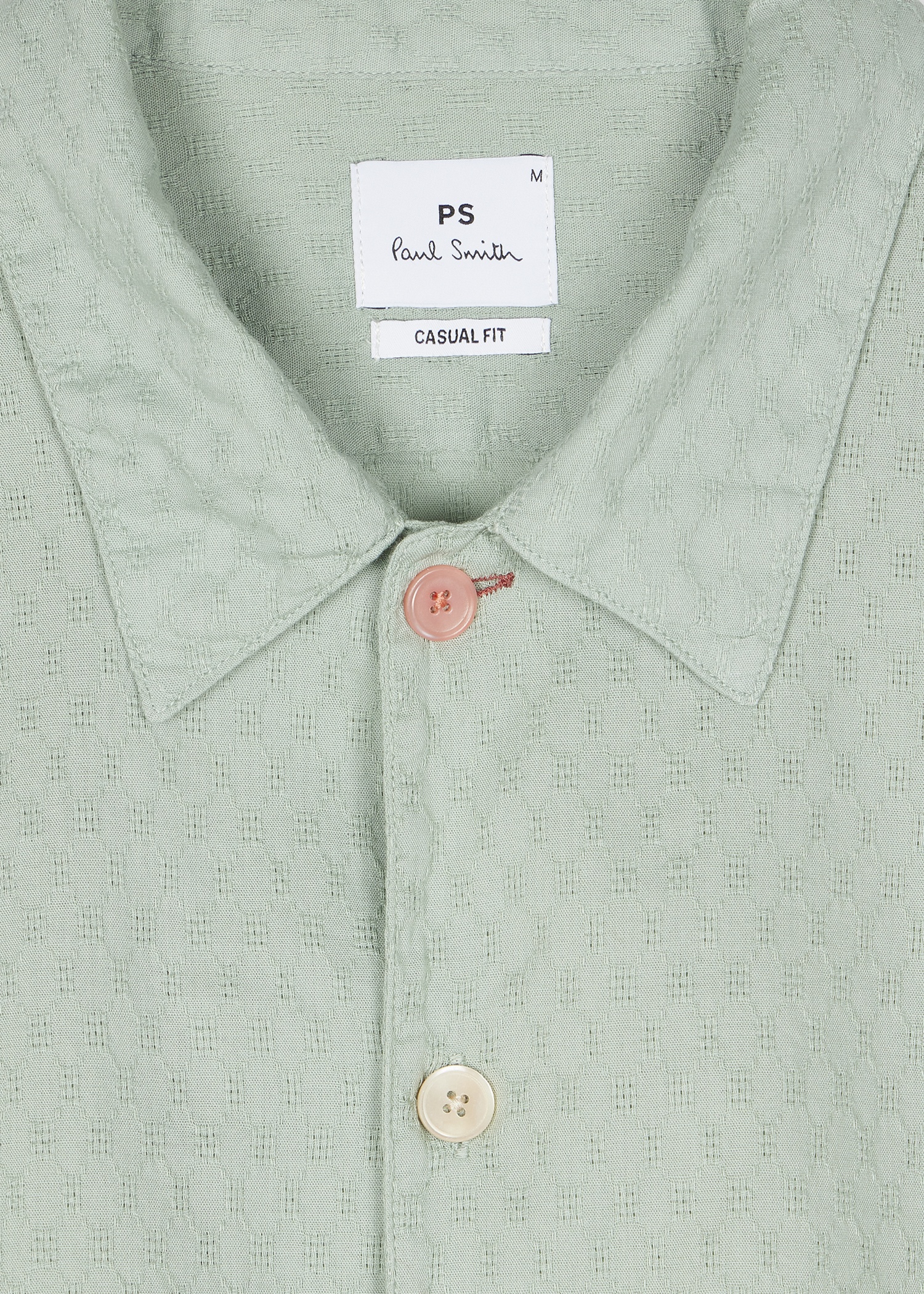 Pale Green Dobby-Cotton Short-Sleeve Shirt - 2