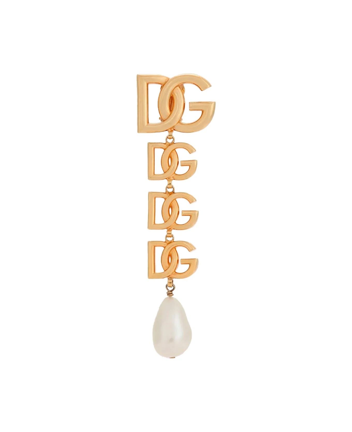 Gold-colored Single Earring With Dg Logo And Pearl Design In Bronze Woman - 1