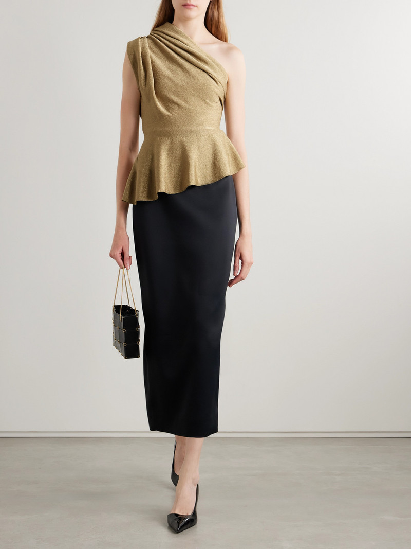 KHAITE Aimee Asymmetric One-shoulder Draped Lurex Peplum Top outlook