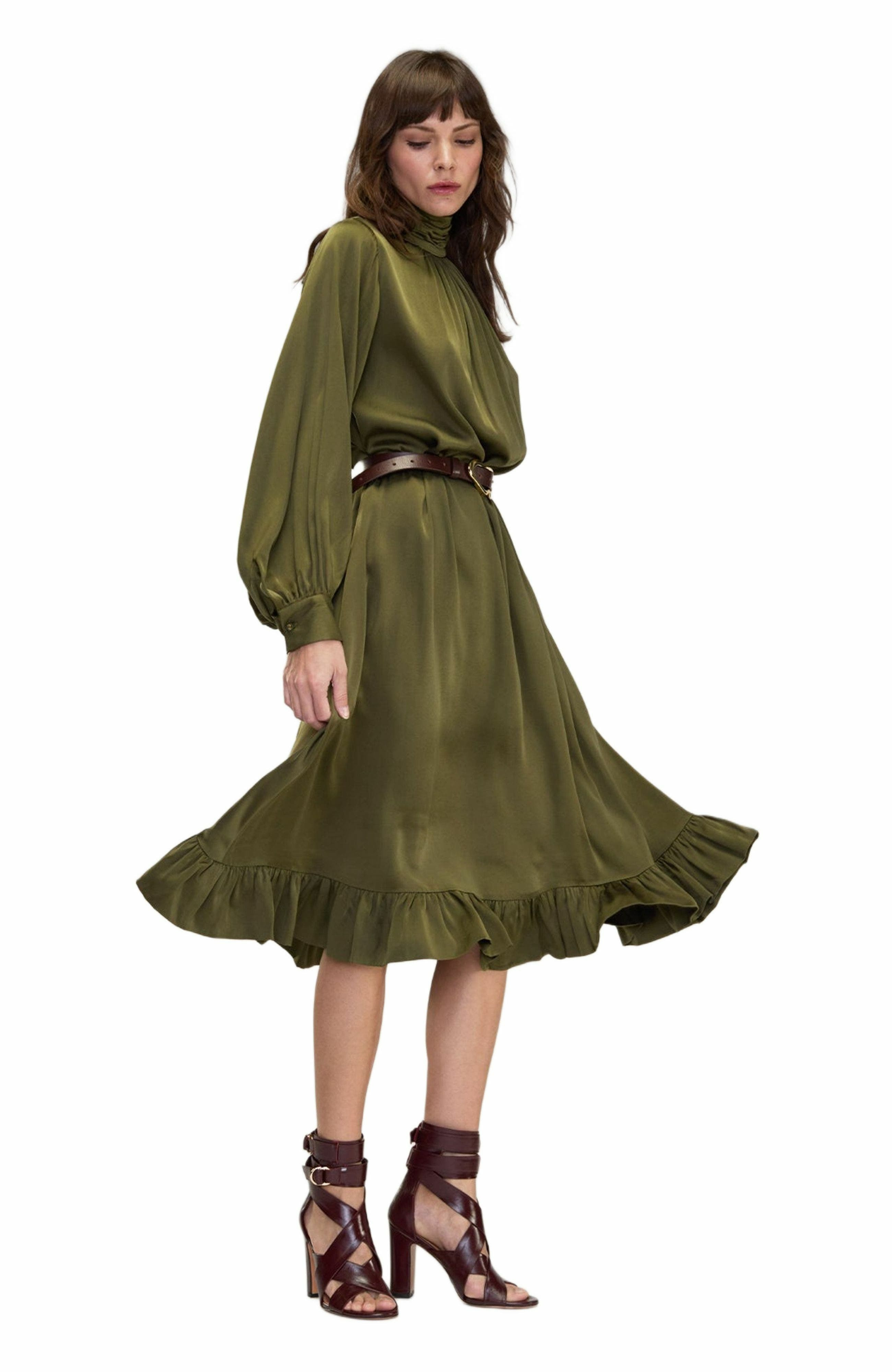 Cynthia Rowley Monroe Silk Charmeuse Dress in Dark_Olive at Nordstrom - 5