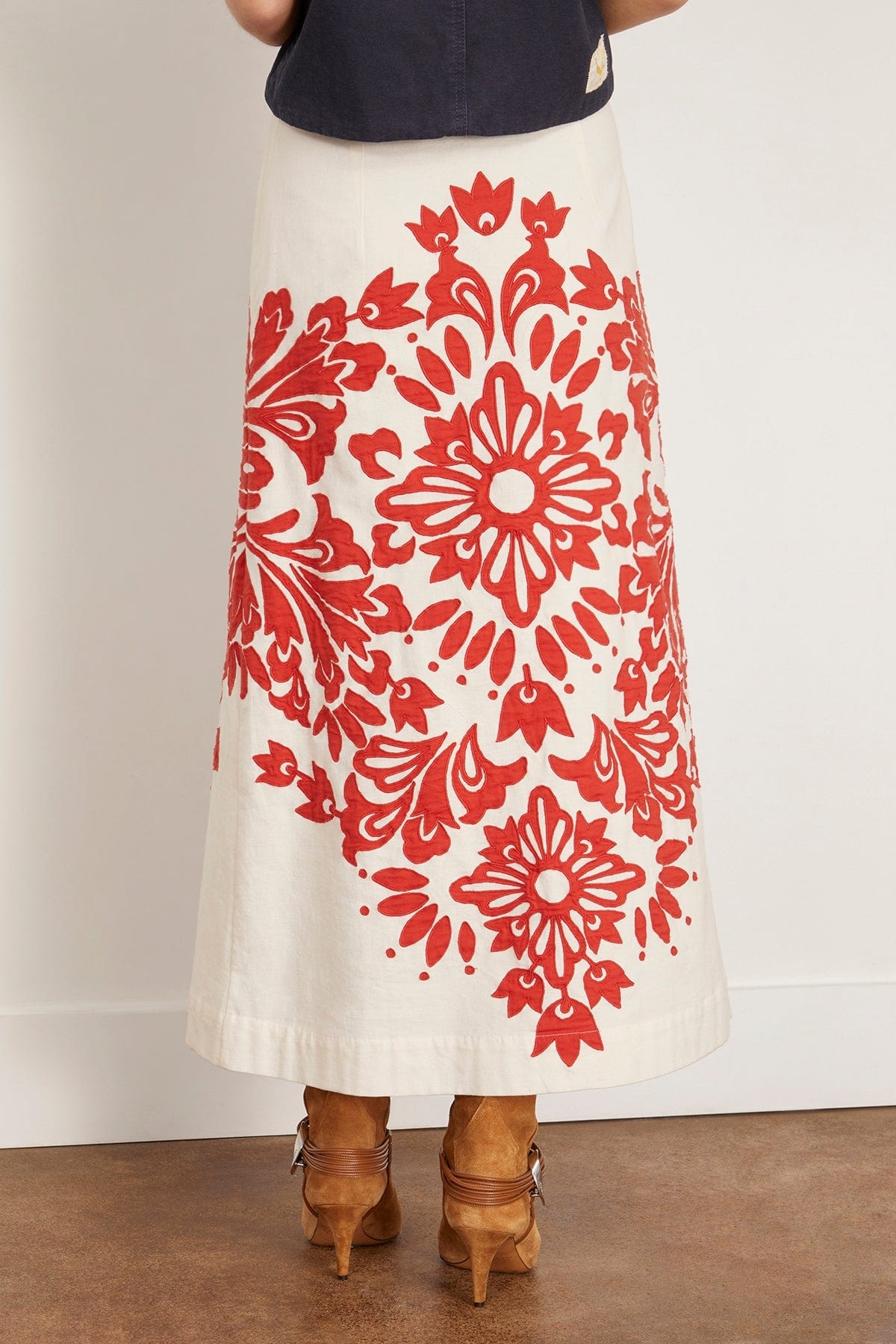 Liliana Applique Midi Skirt in Red - 4