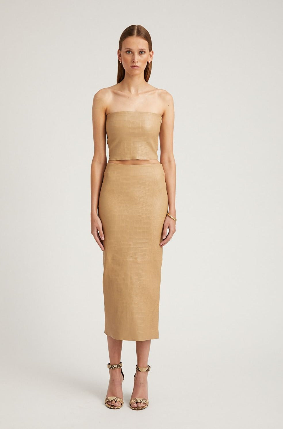 SAHARA EMBOSSED LEATHER TUBE SKIRT - 1