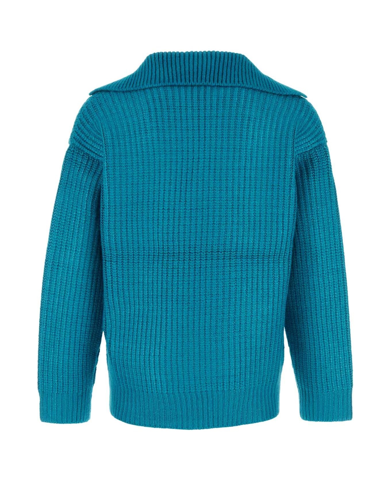 Turquoise Silk Blend Sweater - 2