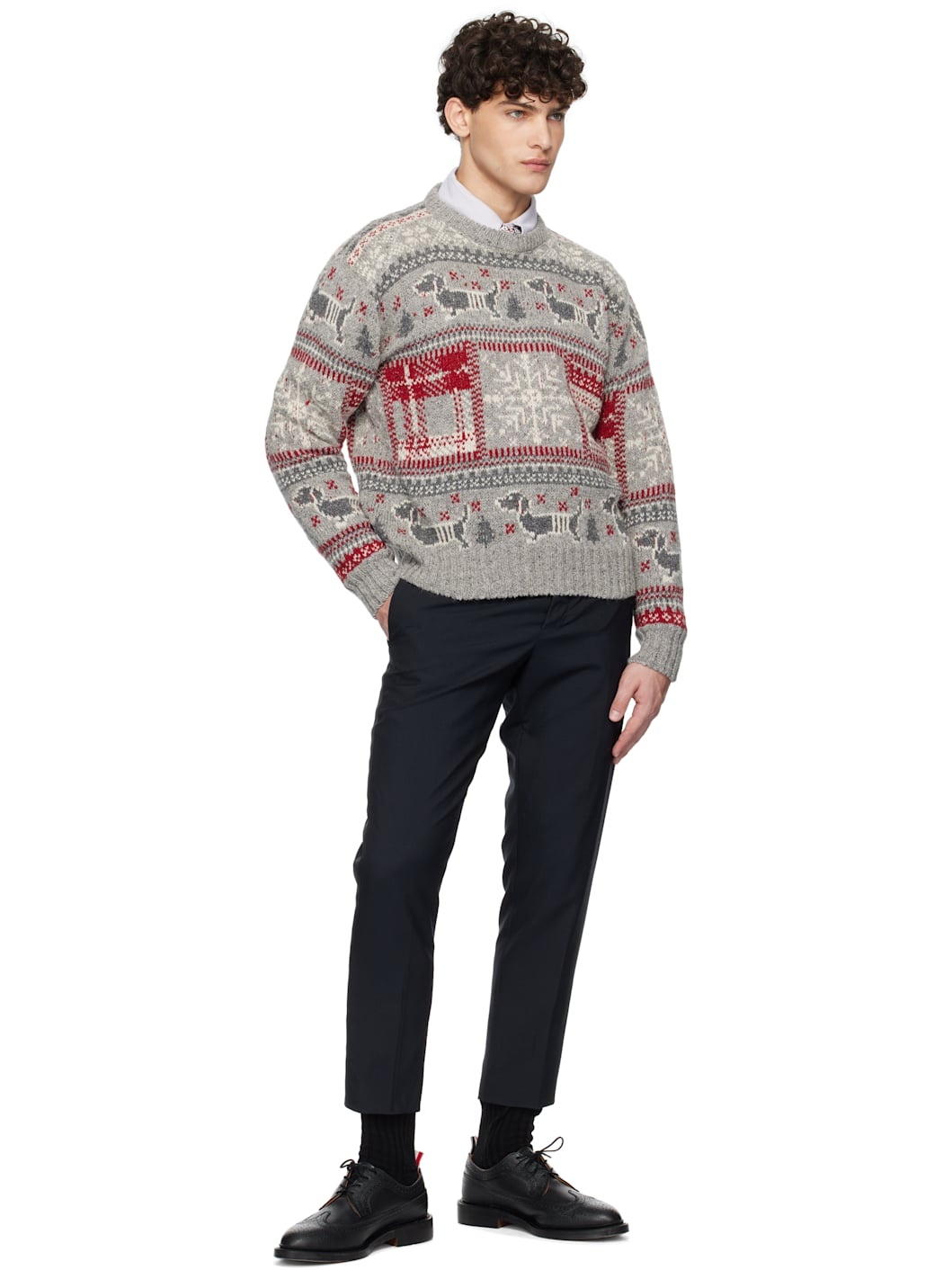 Gray & Red Holiday Hector Mohair Crew Neck Sweater - 4