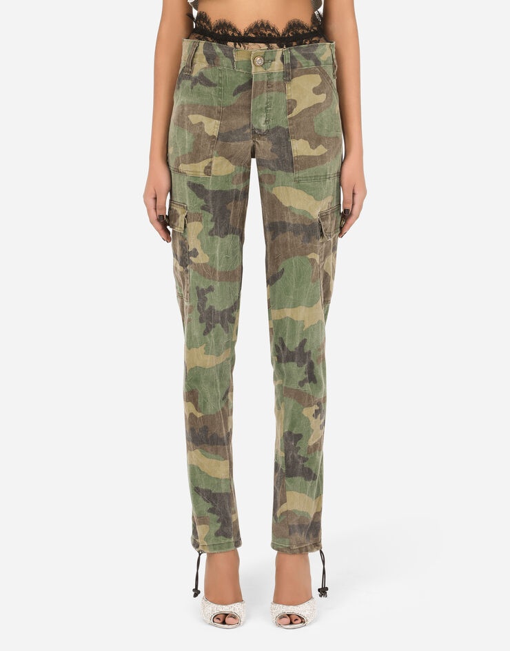 Cotton cargo pants with camouflage print - 1