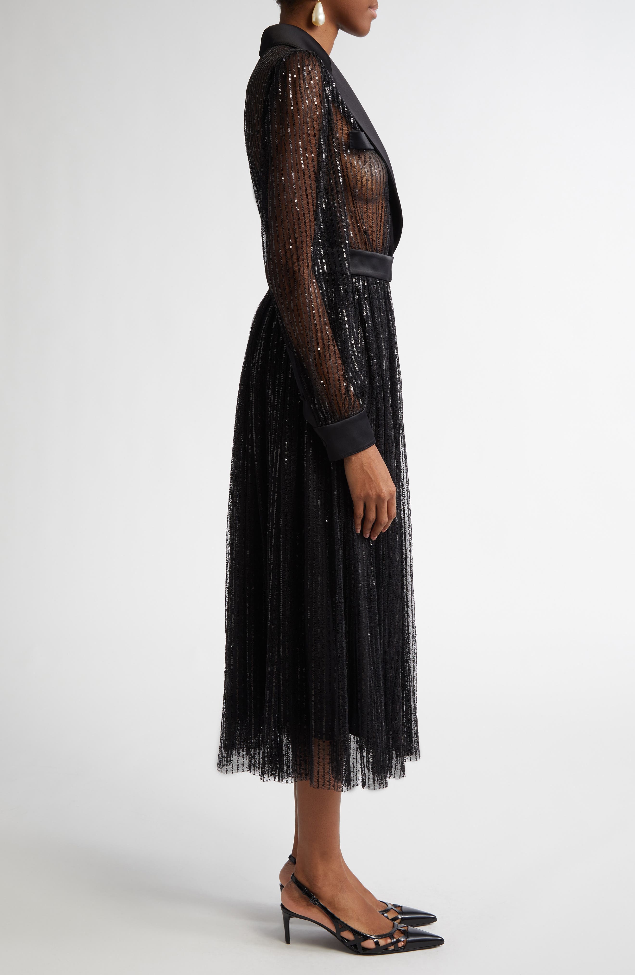 Dolce&Gabbana Sequin Sheer Long Sleeve Blazer Midi Dress in N0000 Nero at Nordstrom - 3