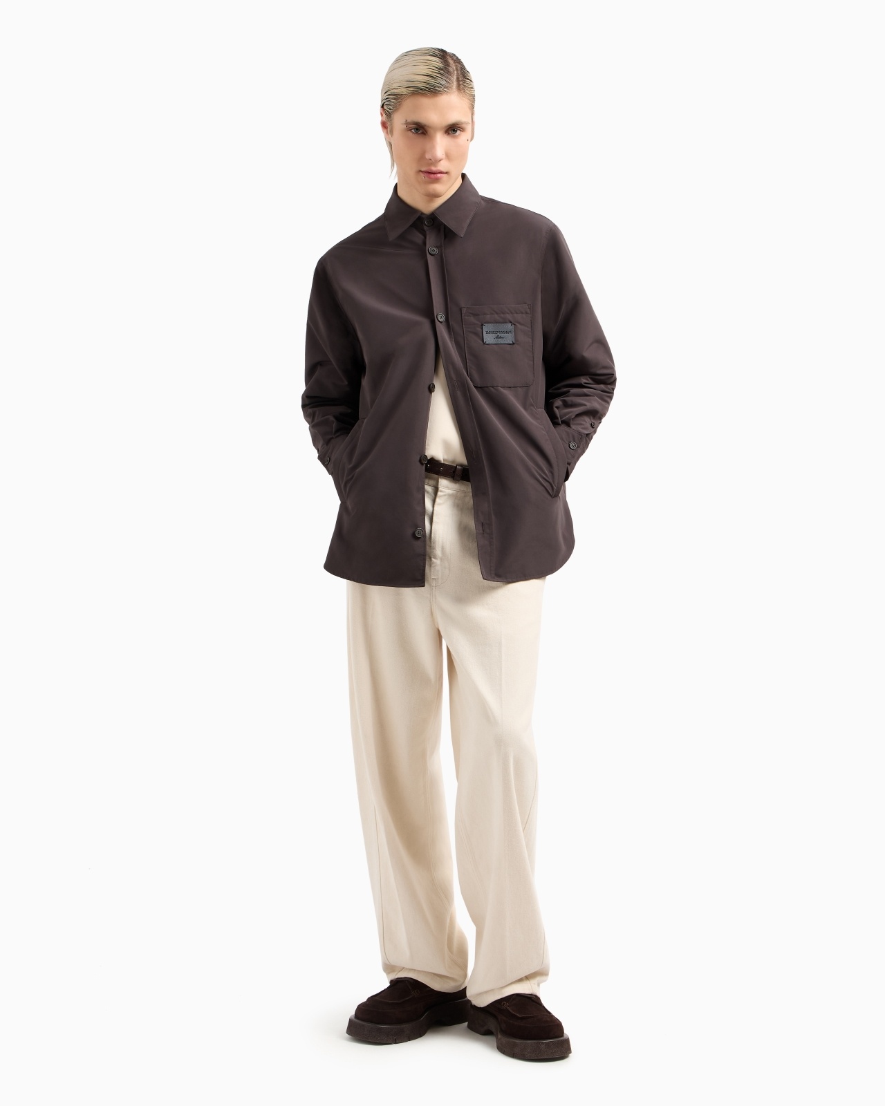 NYLON SHIRT JACKET WITH PATCH POCKET AND LOGO PATCH - 4