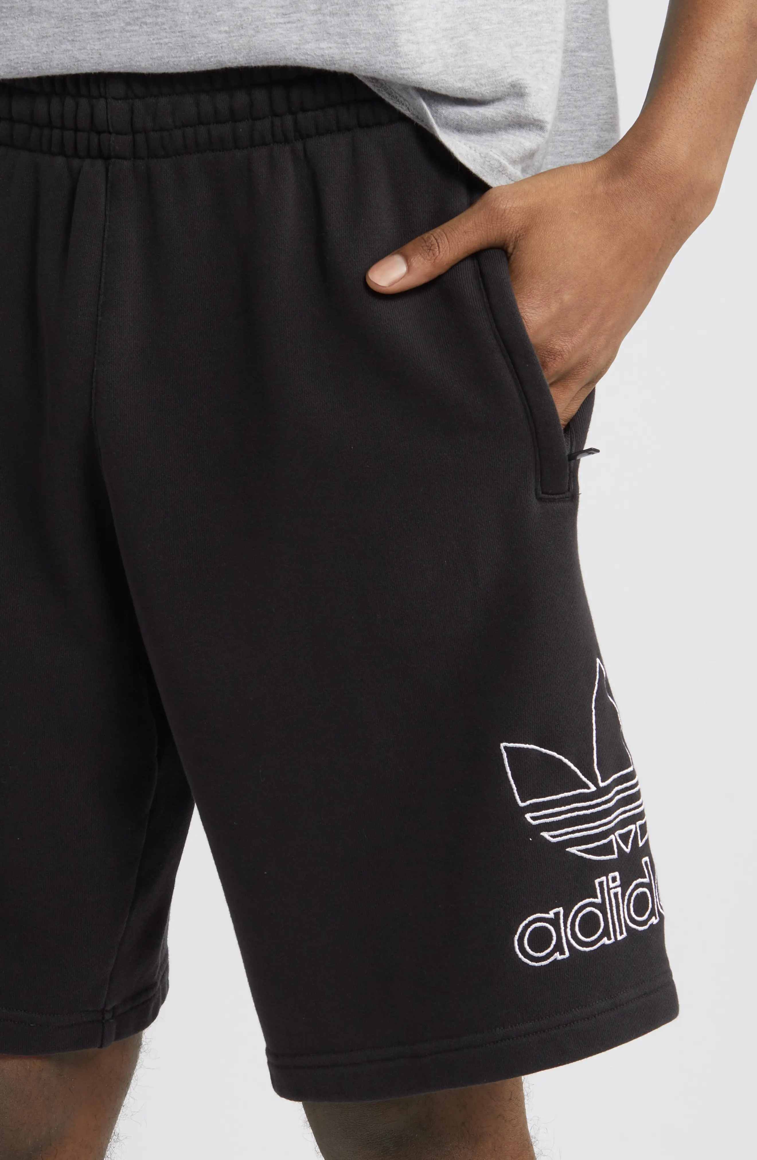 Trefoil Embroidered Sweat Shorts in Black/White - 4
