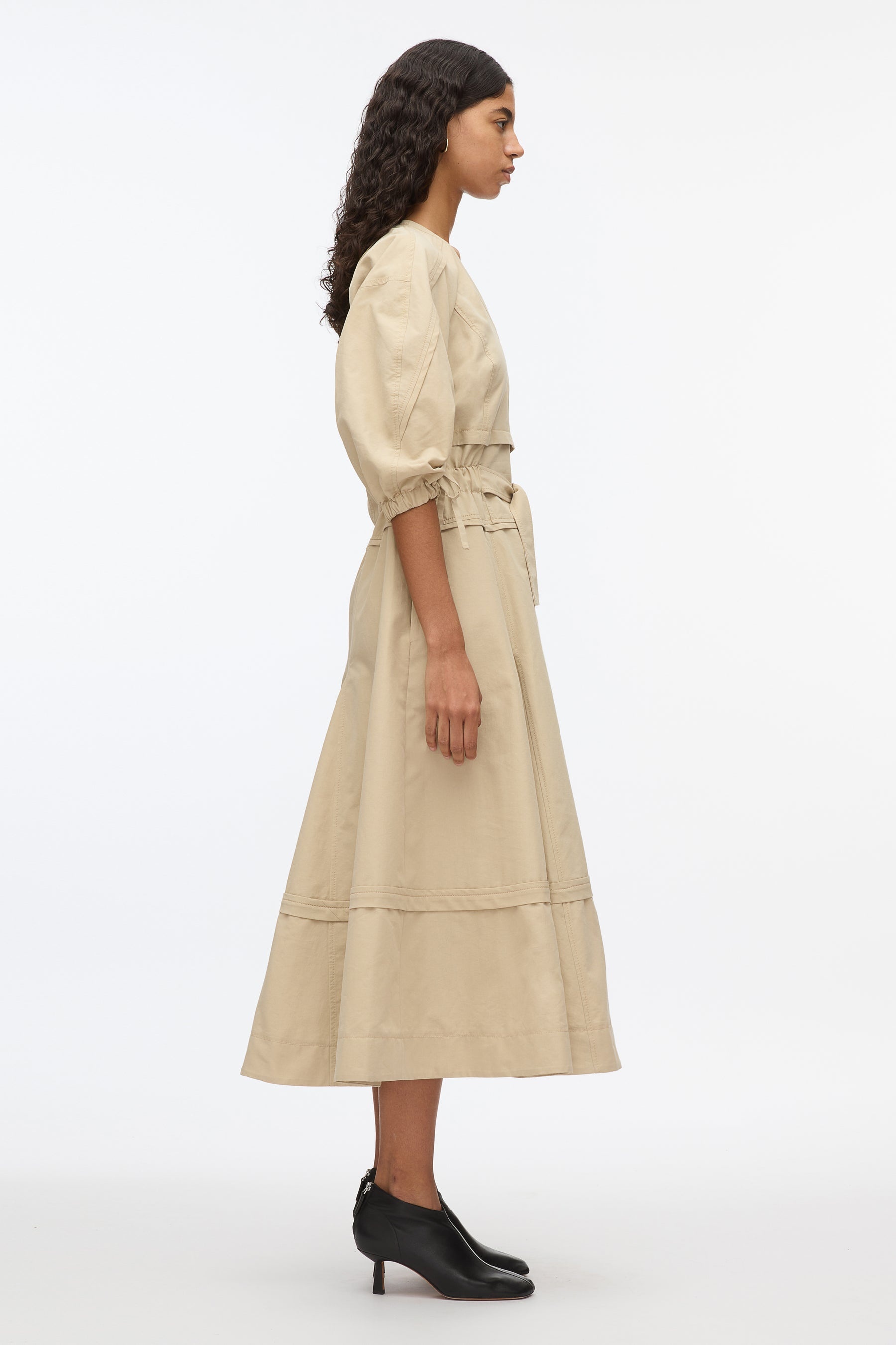 V-Neck Dress with Gathered Sleeves - 5
