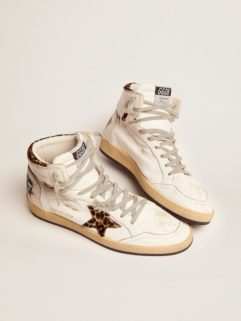 Golden Goose Sky-Star sneakers with signature on the ankle and leopard-print pony skin inserts outlook
