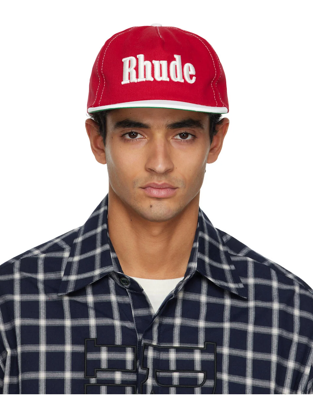Red & White 'Rhude' Contrast Logo Cap - 1