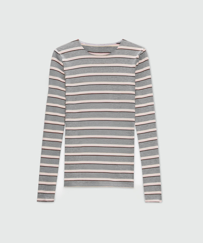 Grey horizontal striped jersey T-shirt. 1