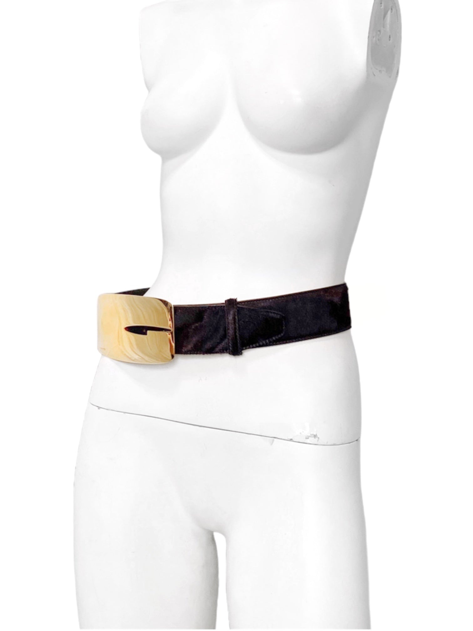 Gucci Fall 1996 Tom Ford Iconic Gold Logo Brown Pony Hair Belt 30 - 6