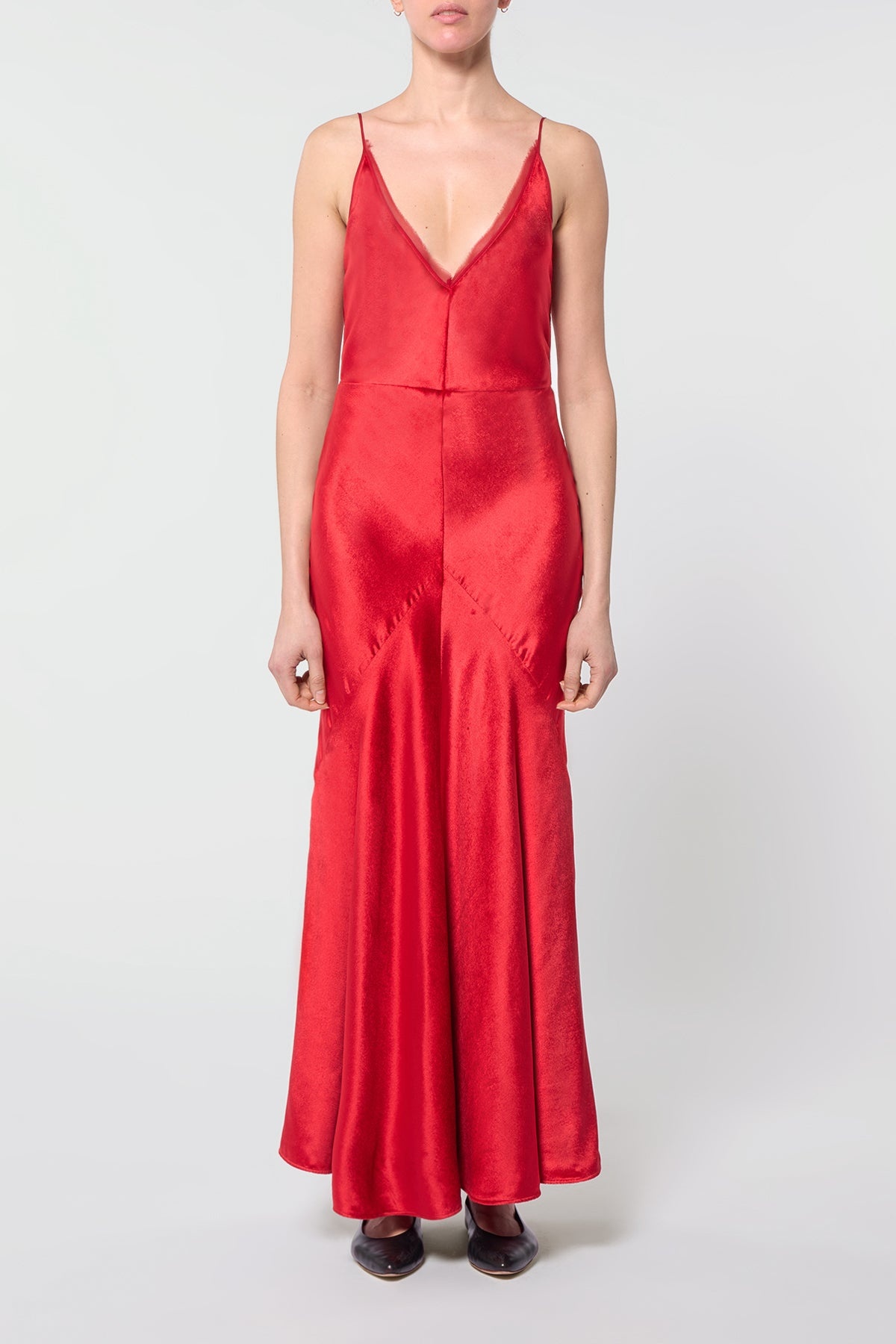 Brigita Dress in Scarlet Red Silk Velvet - 2