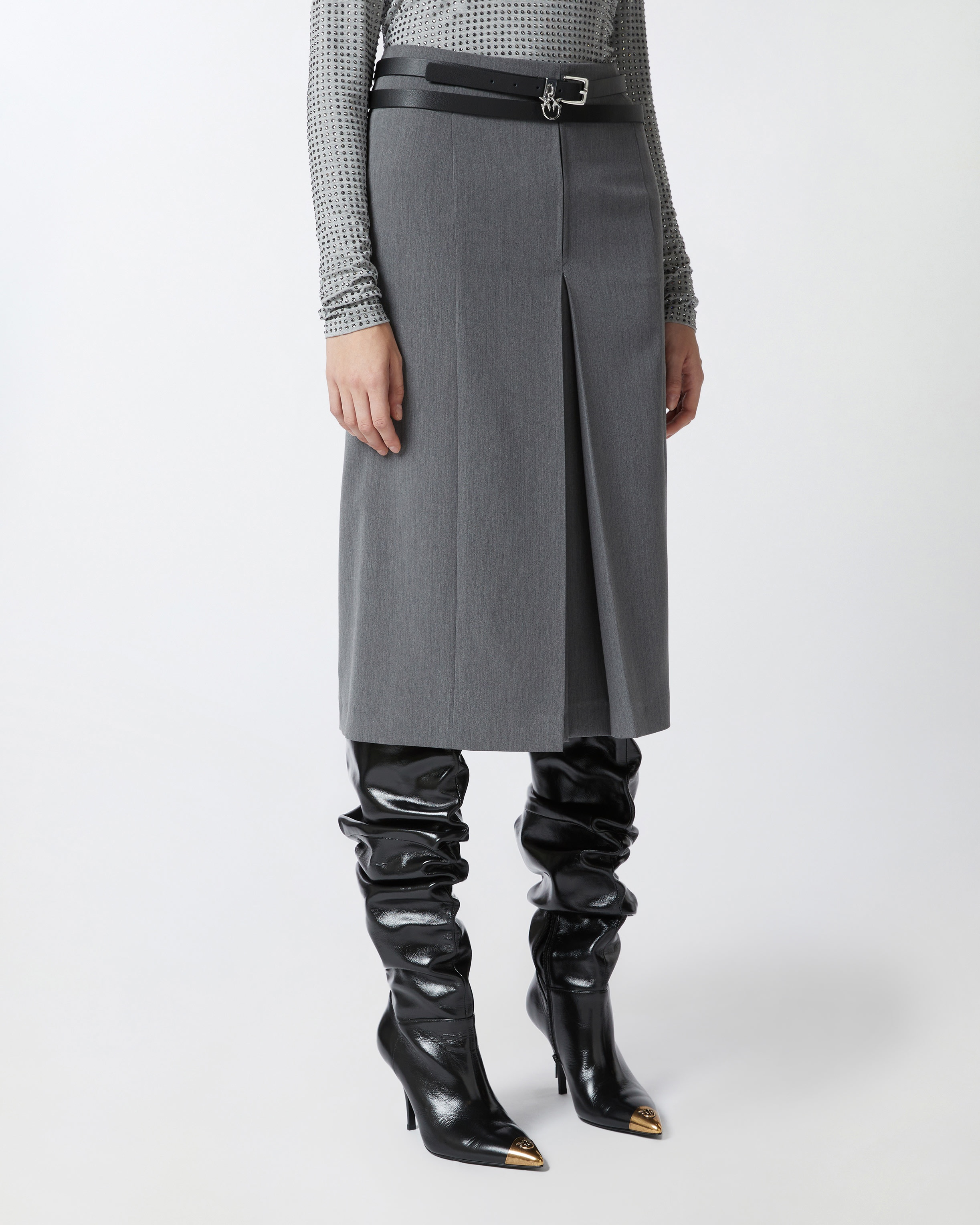 TAILORED MIDI SKIRT WITH SLIT AND PLEATING - 3