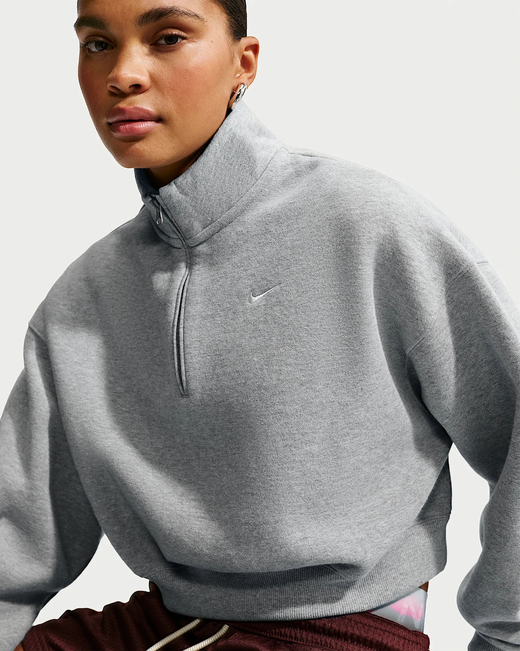 Nike Studio Fleece Medium Weight Women's Oversized 1/4-Zip Cropped Top - 1
