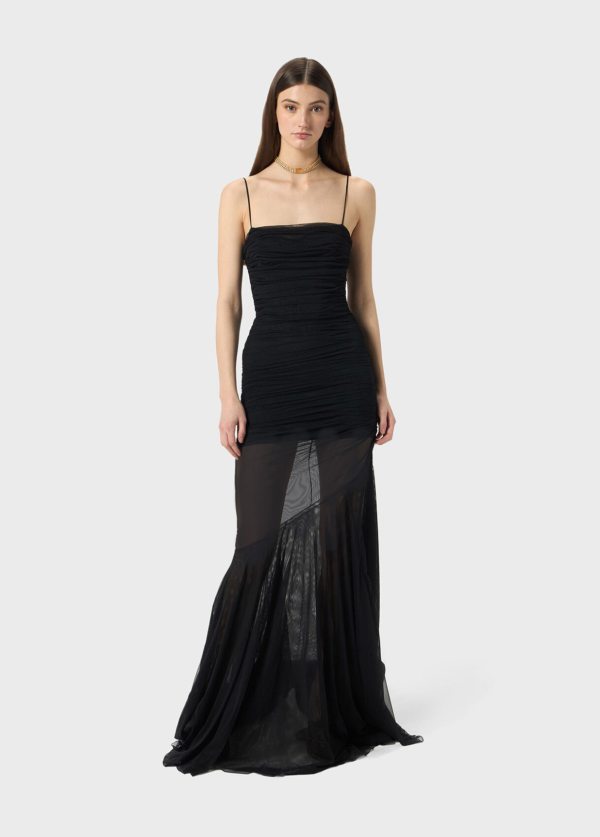 LONG DRESS IN TULLE WITH RUFFLES - 5