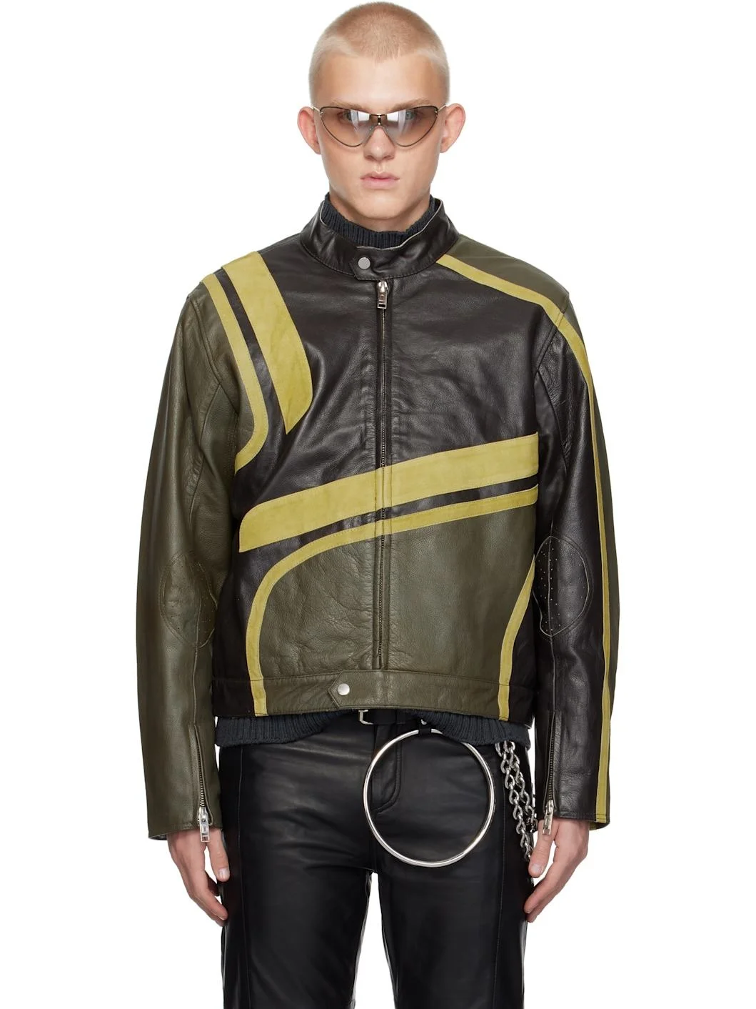 Khaki & Brown Hiro Leather Jacket - 1