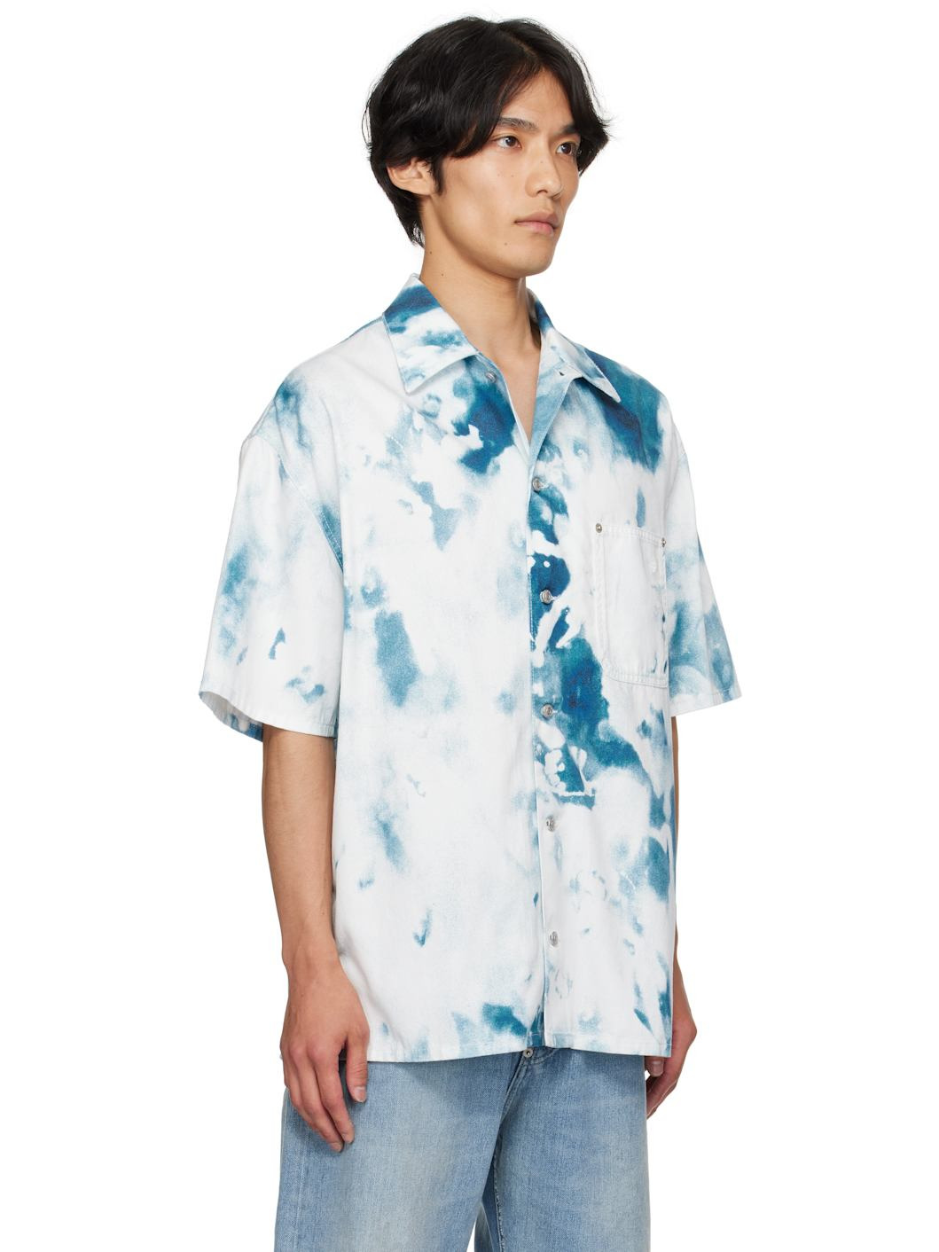 White & Blue Bleach Print Shirt - 2