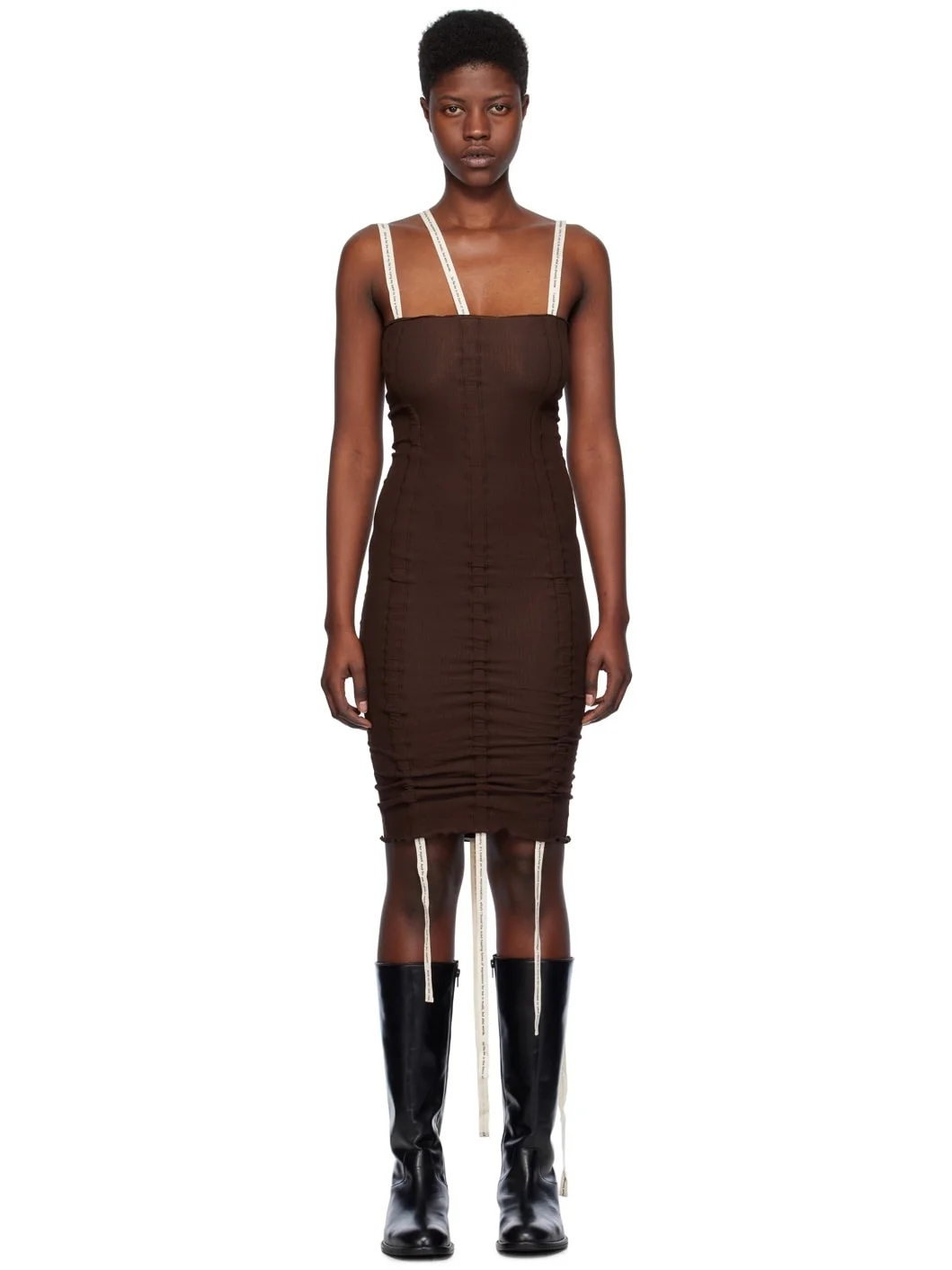 Brown Hewn Strap Minidress - 1