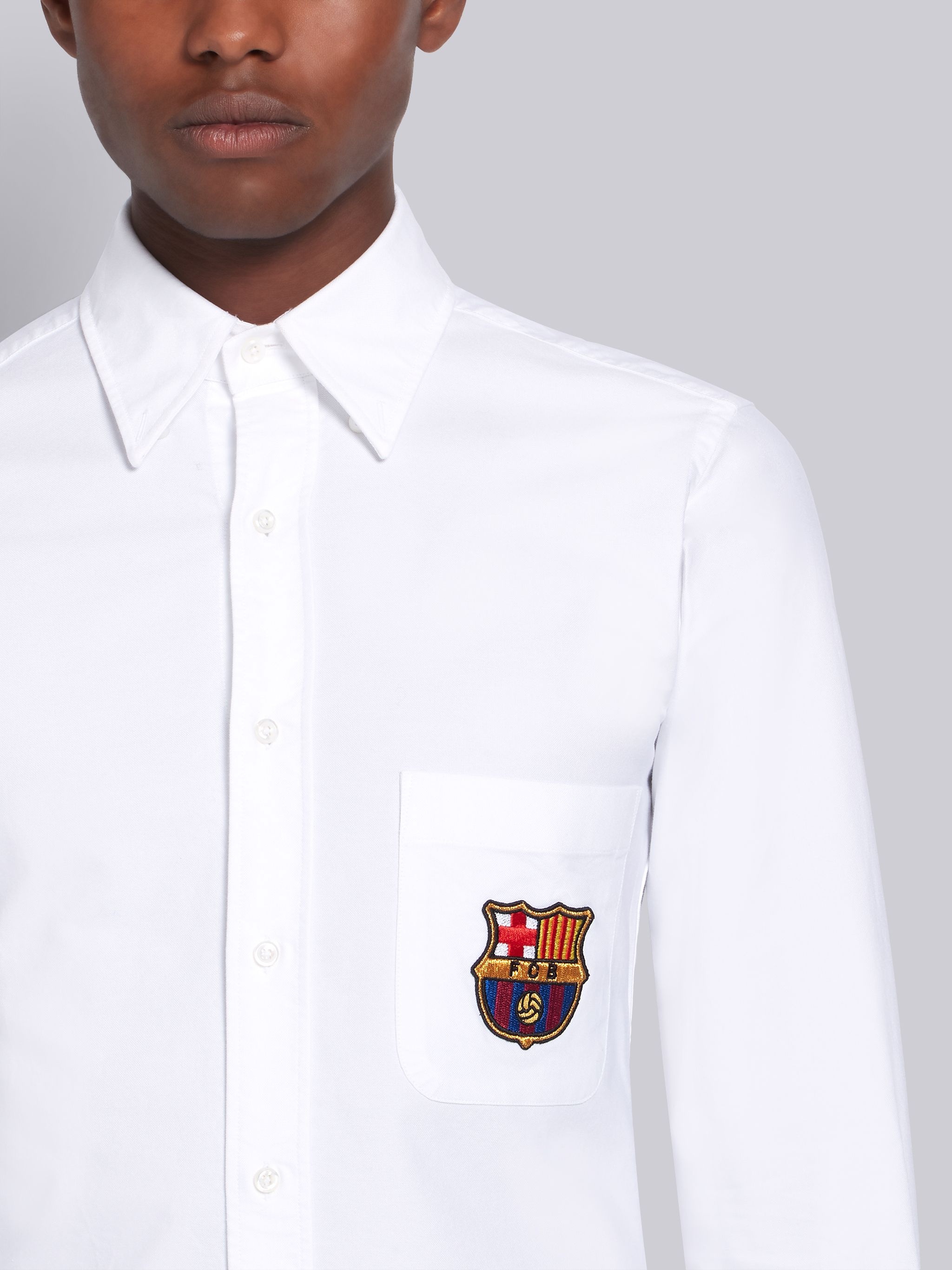 White Cotton Oxford FC Barcelona Patch Classic Long Sleeve Shirt - 6