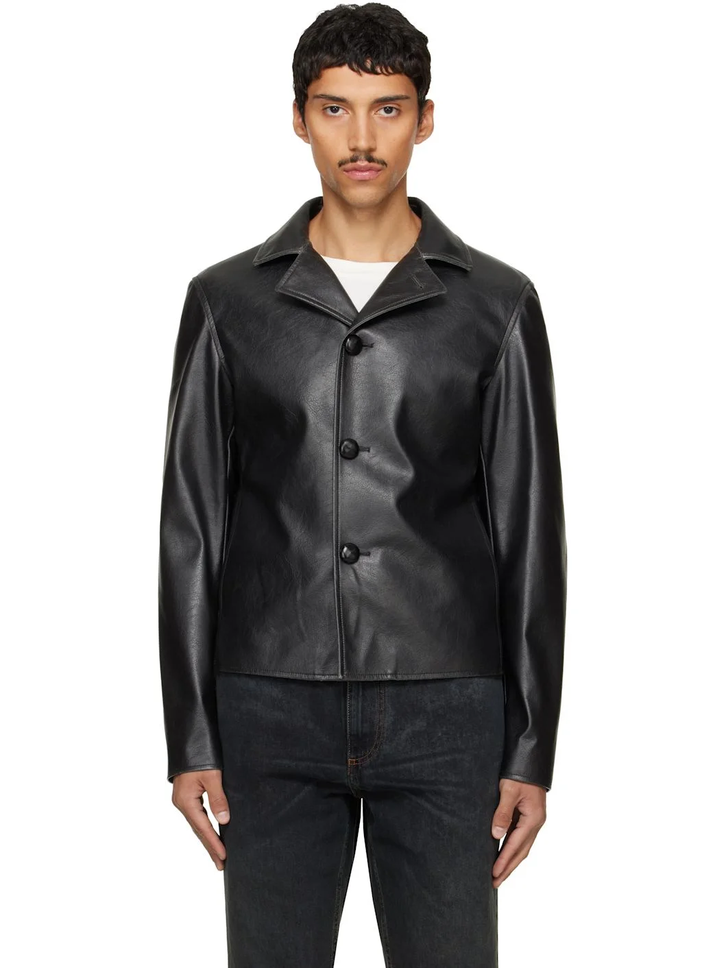 Black Sports Faux-Leather Jacket - 1