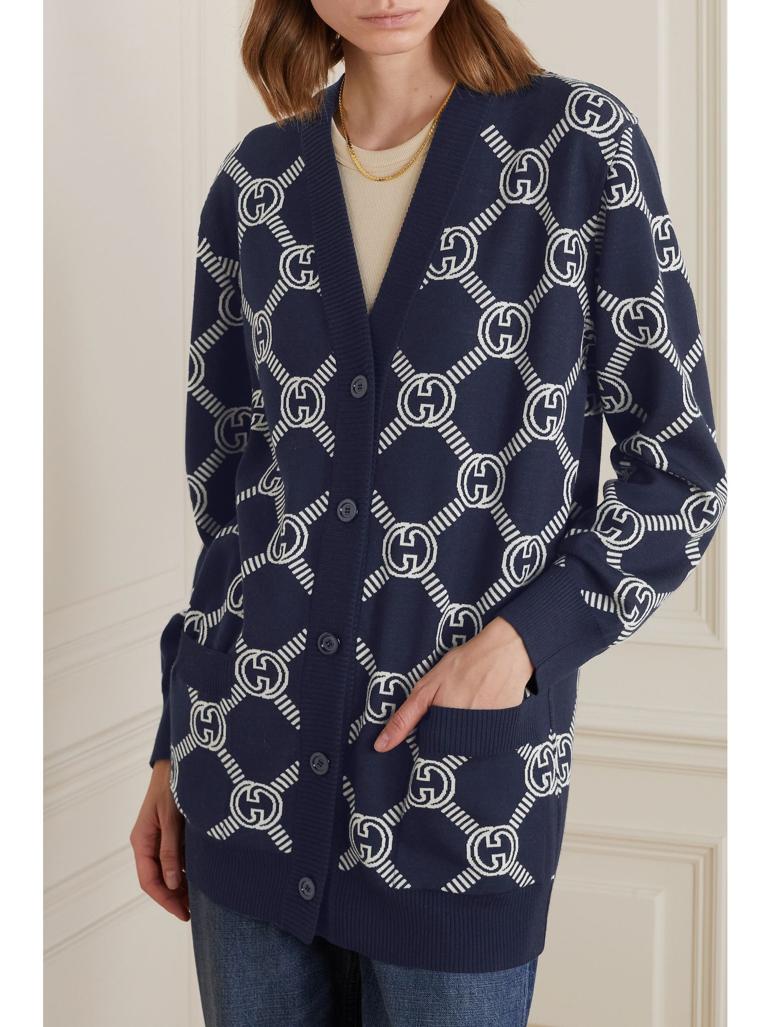 Reversible jacquard-knit wool-blend cardigan Blue - 3