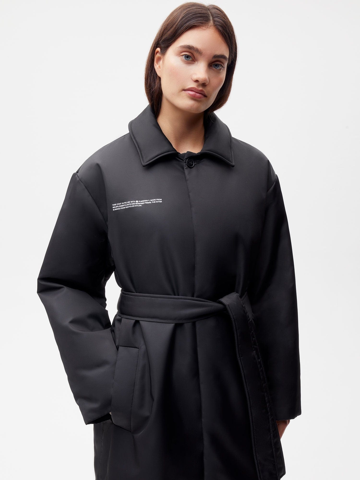 Womens Flower-Warmth Trench Coat - Black - 4