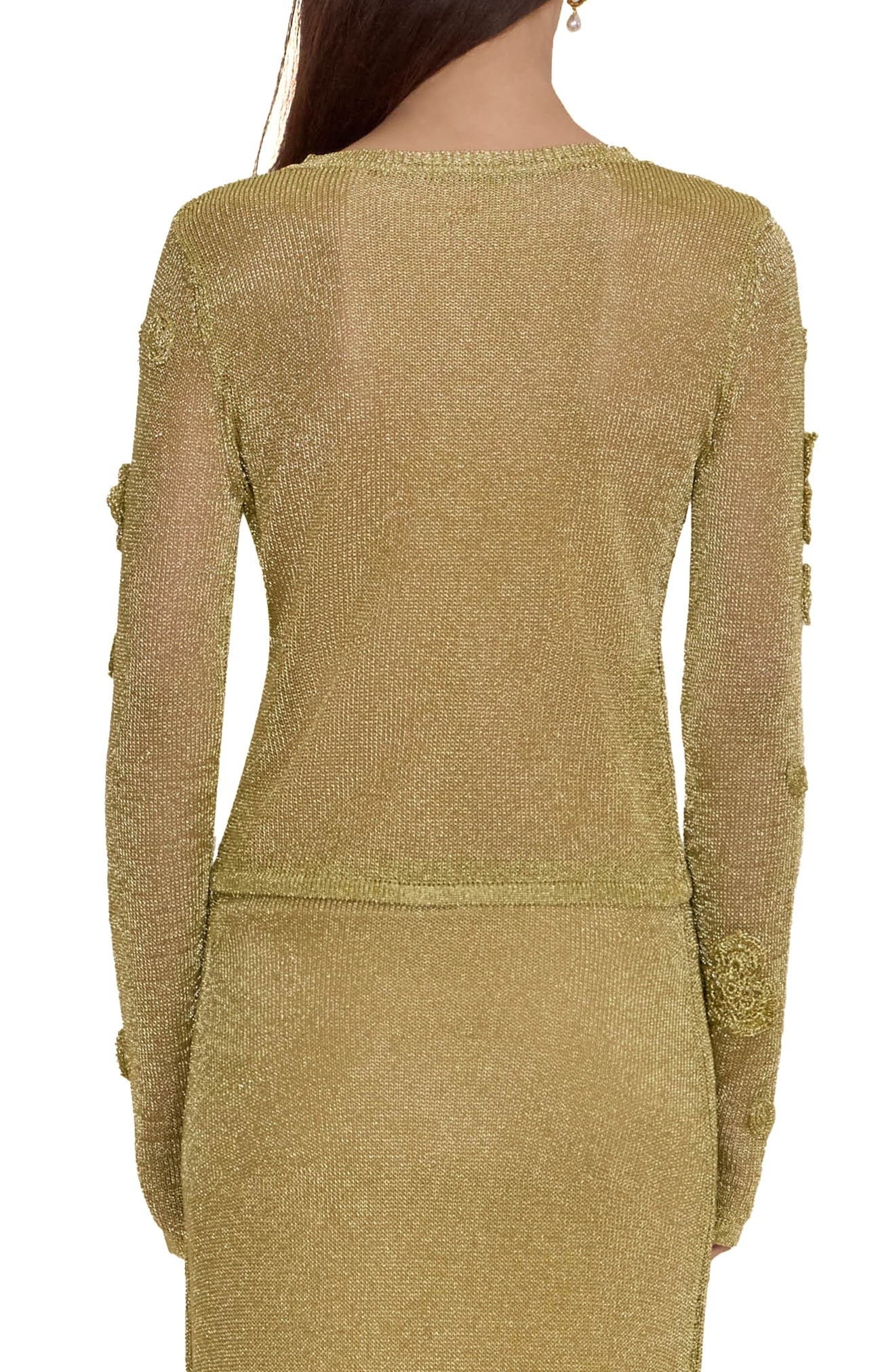 Cult Gaia Kash Sheer Floral Cardigan in Gold at Nordstrom - 2