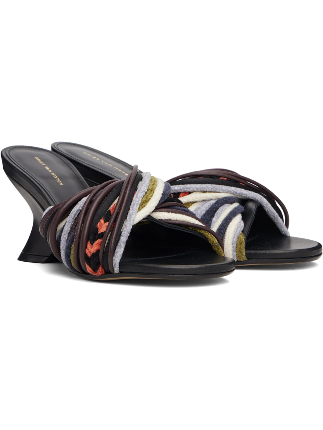 Multicolor Open-Toe Leather Mule Heeled Sandals - 4