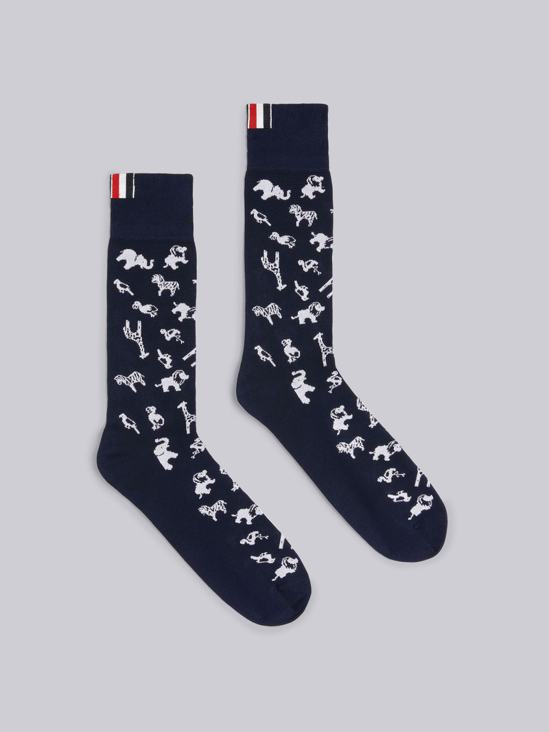 Navy Cotton Multi-Icon Mid Calf Socks 1