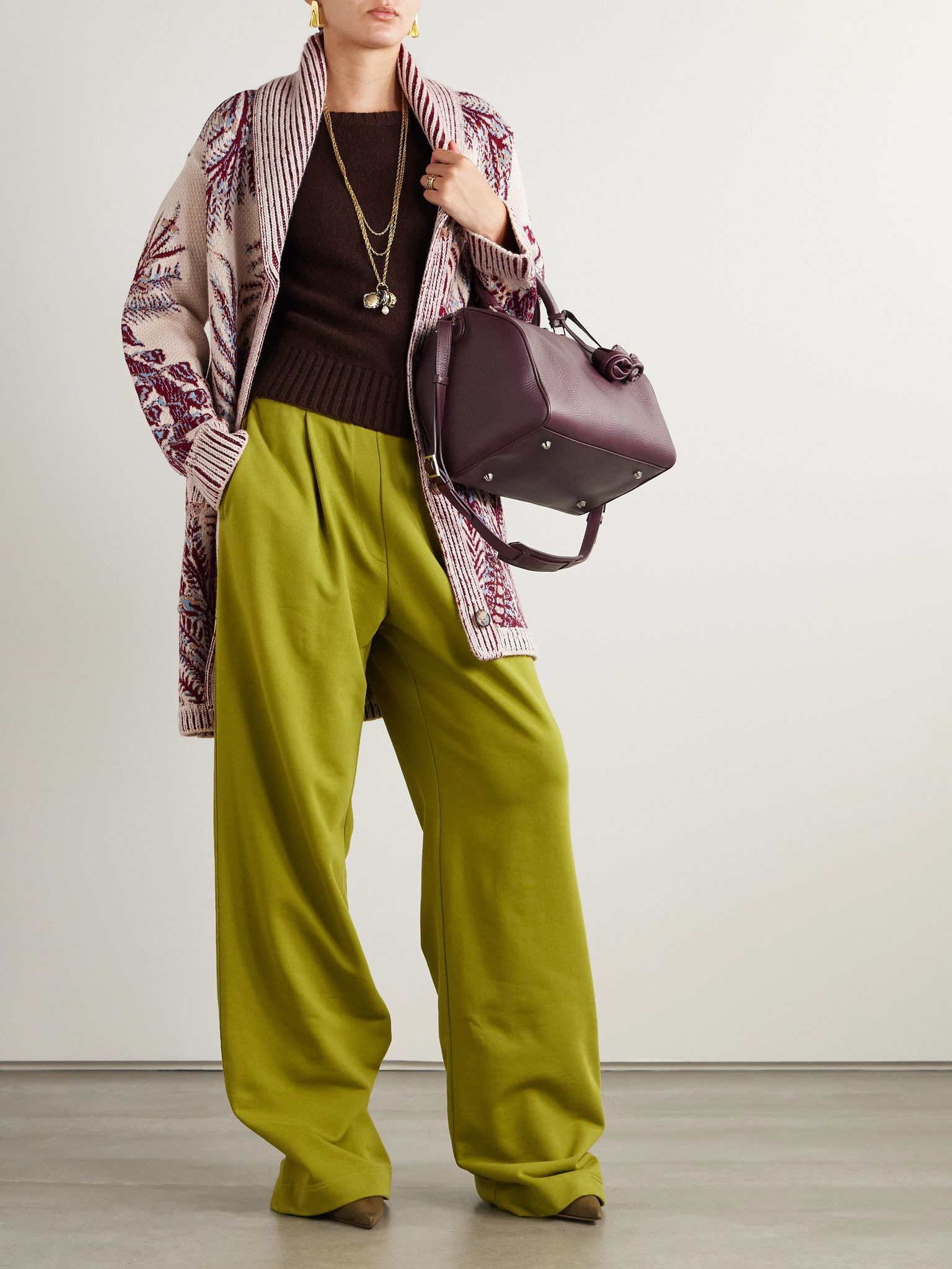 Oversized wool and cotton-jacquard cardigan Burgundy - 2