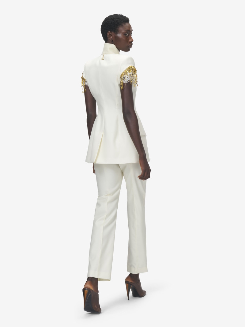 Gold Leaves and Crystal Embroidery Short-Sleeved Jacket 4