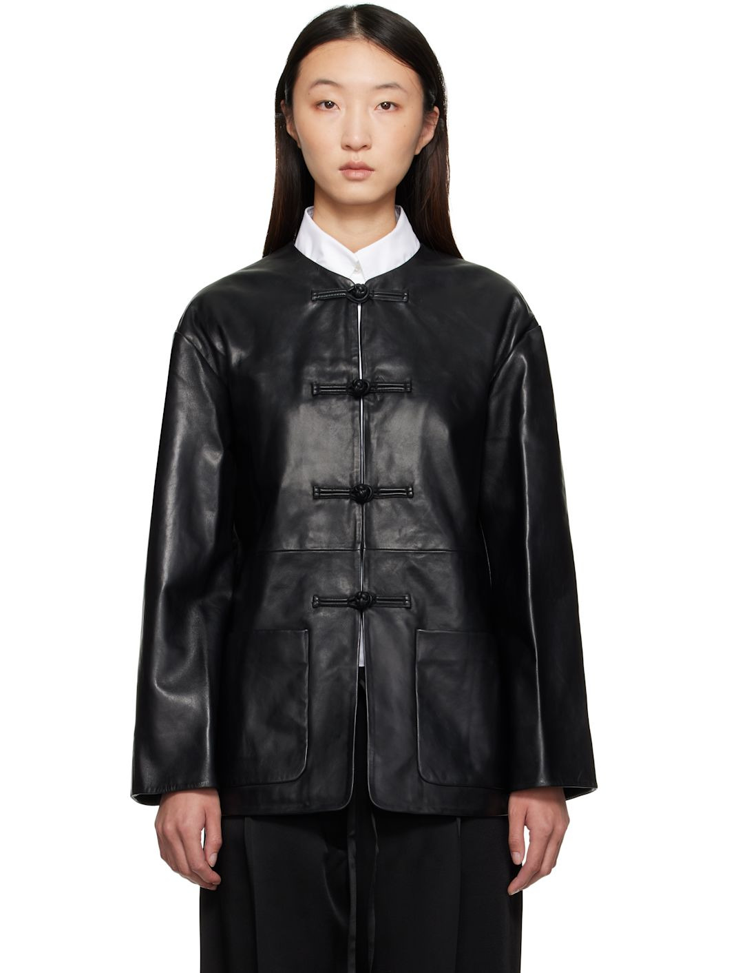Black Mandarin Leather Jacket - 1