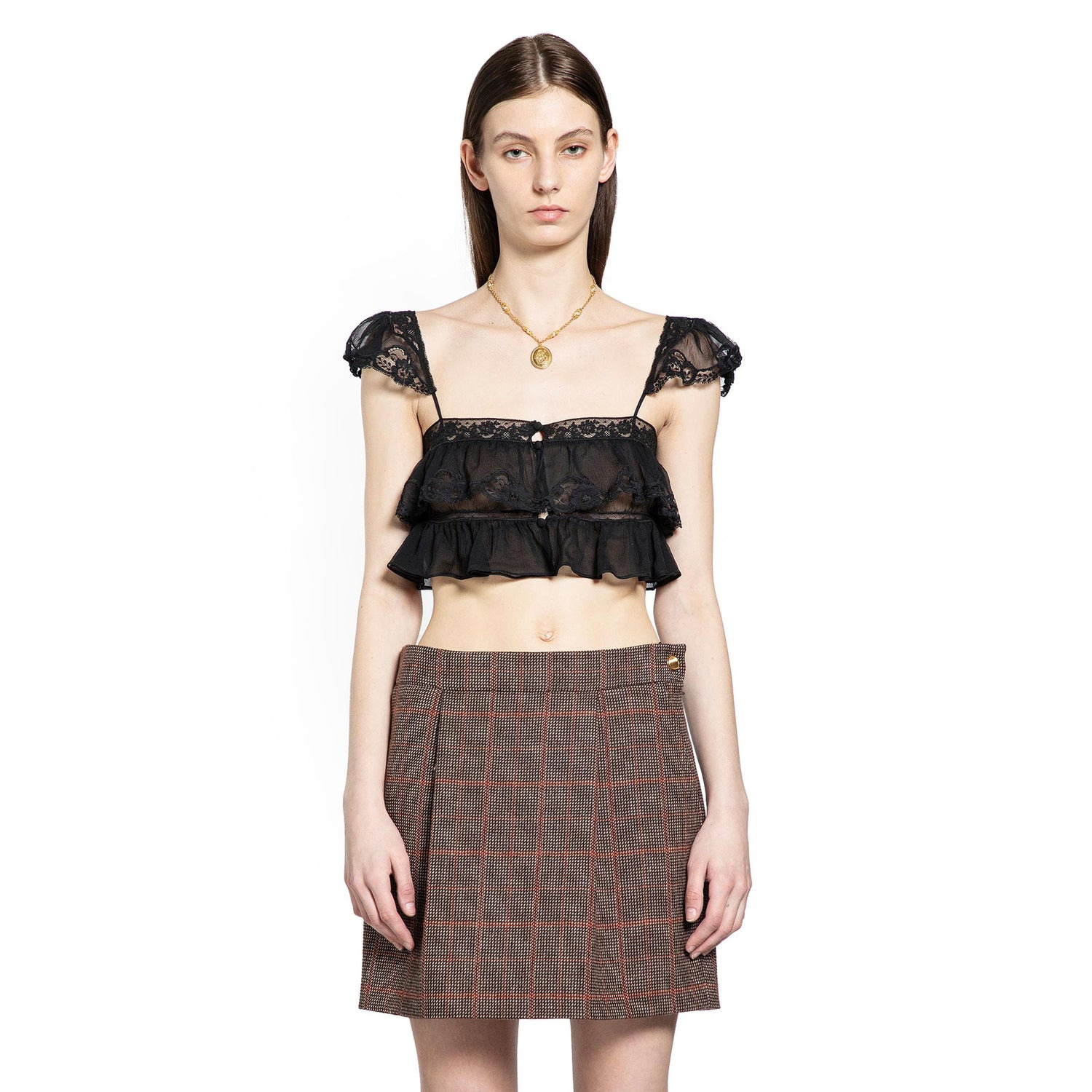 Silk Muslin And Lace Ruffled Crop Top - 7