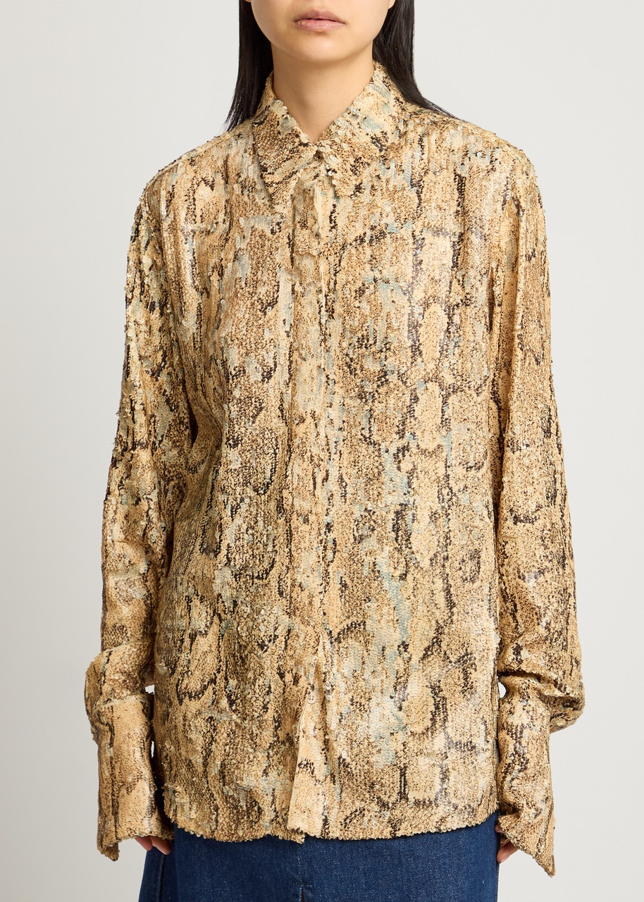 Dries Van Noten Celine Python-print Sequin-embellished Shirt - 2