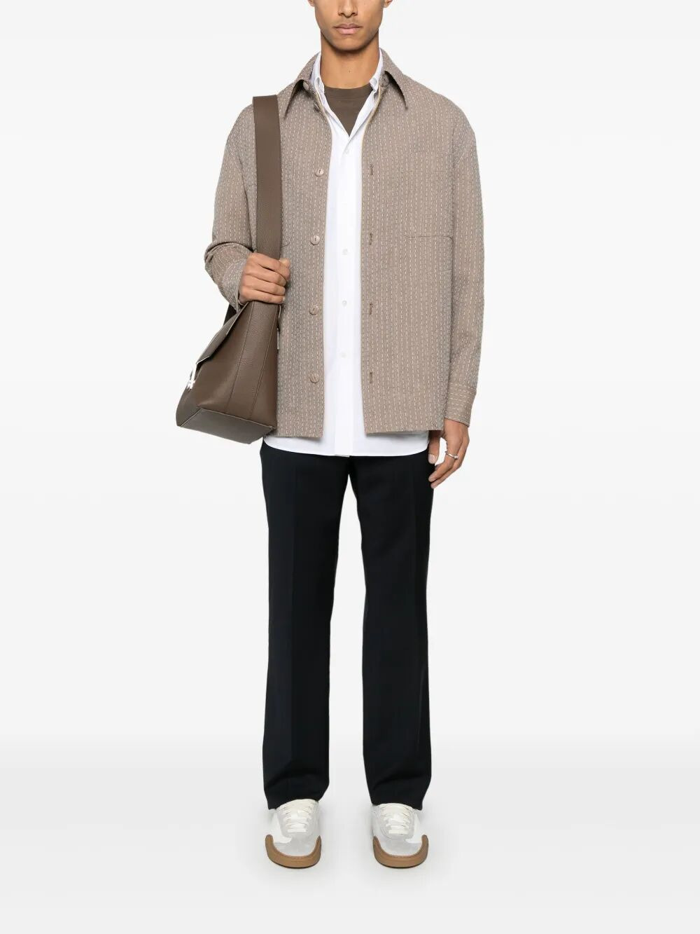 Fendi Men Topstitched Fendi Roma Lettering Cotton Shirt - 5