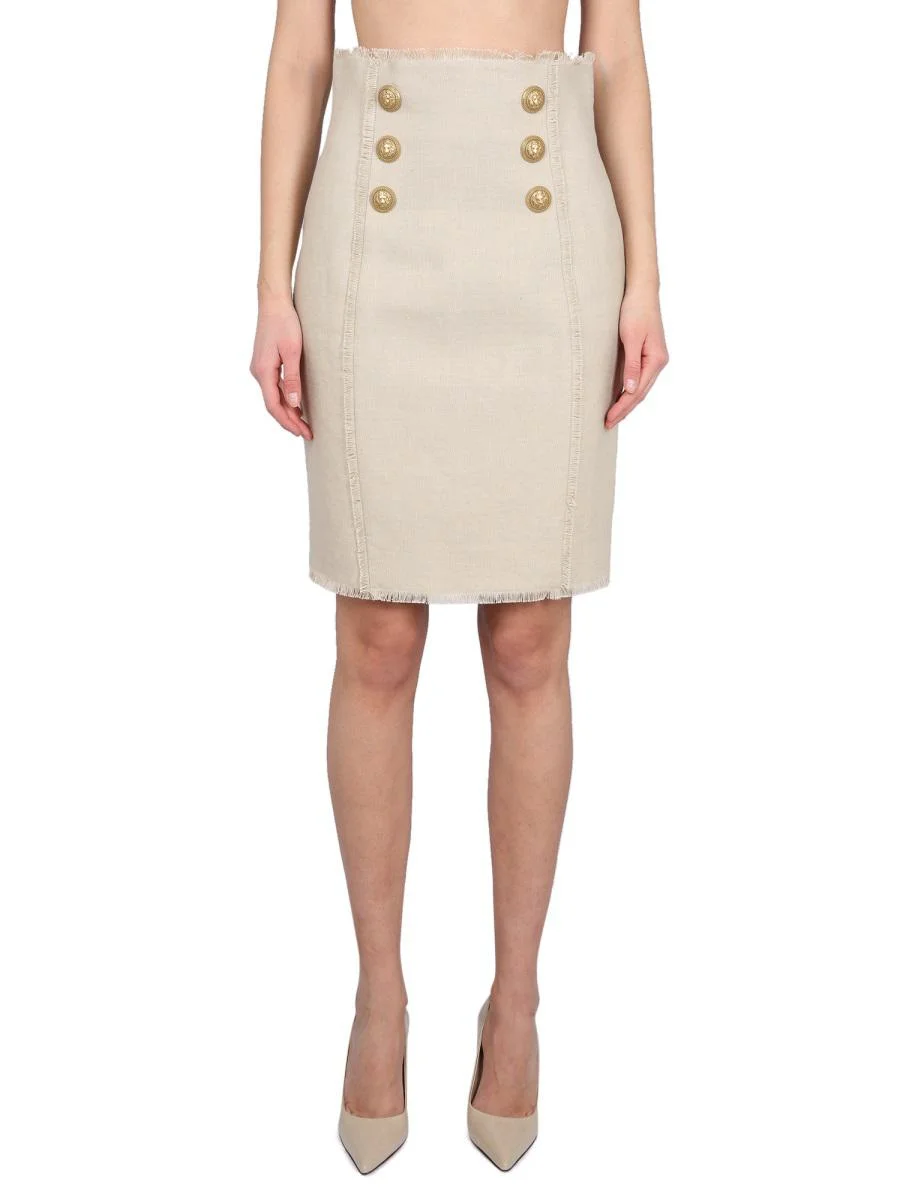BALMAIN LINEN MIDI SKIRT - 1